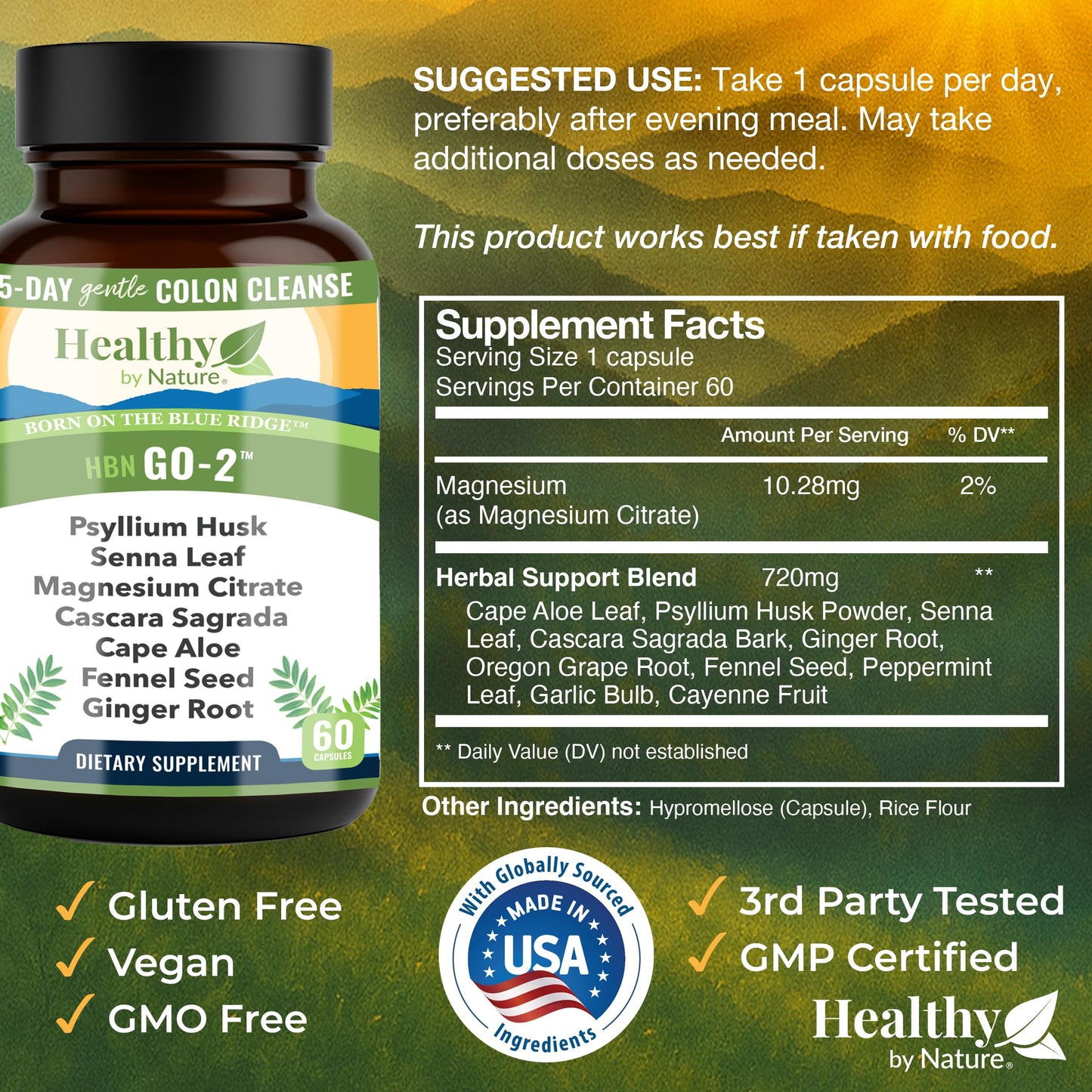 Healthy by Nature Colon Cleanse & 15 Day Gut Cleanse for Women, Men - Gentle Natural Herbal Laxative & Bowel Movement Supplement - Gut Detox Support and Relief of Occasional Constipation, Bloating, 60 Veg Capsules