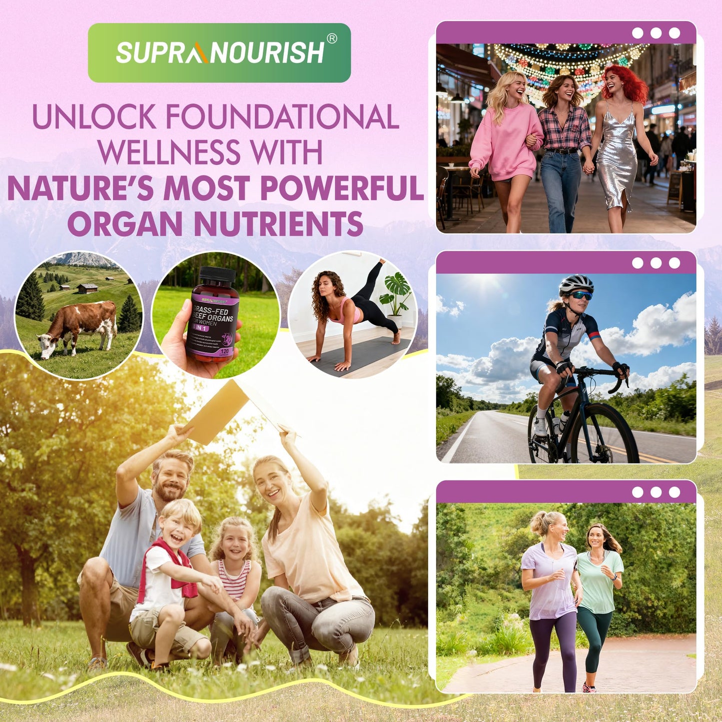 SUPRANOURISH Grass Fed Beef Organs for Women - Liver, Kidney, Heart, Uterus & Ovary Complex with Vitex, Evening Primrose Oil & Ashwagandha - Hormone Balance & Cycle Support, 120 Capsules