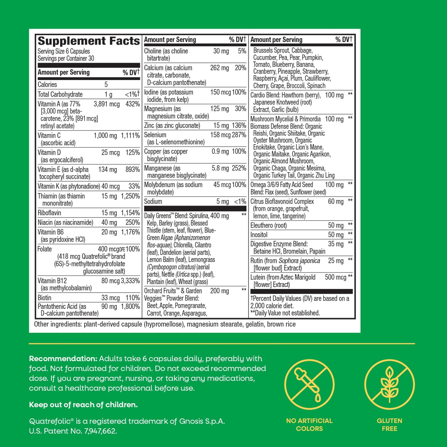 Nature's Way Alive! Max6 Potency Adult Complete Multivitamin with No Iron Added, Antioxidant Vitamins A, C, E, B-Vitamins Including Methylated B12 & Folate, Energy Metabolism Support*, 180 Capsules