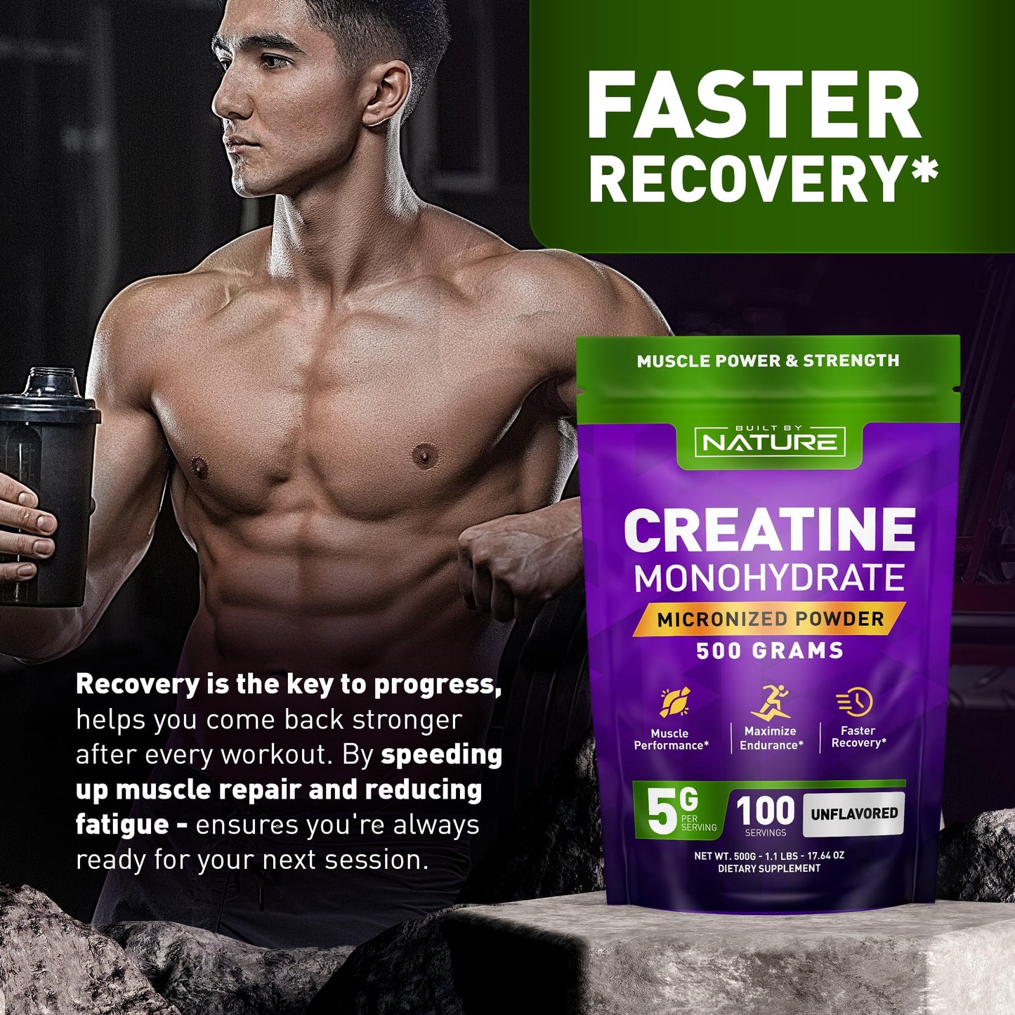 Built by Nature Creatine Monohydrate Powder 17.64 oz