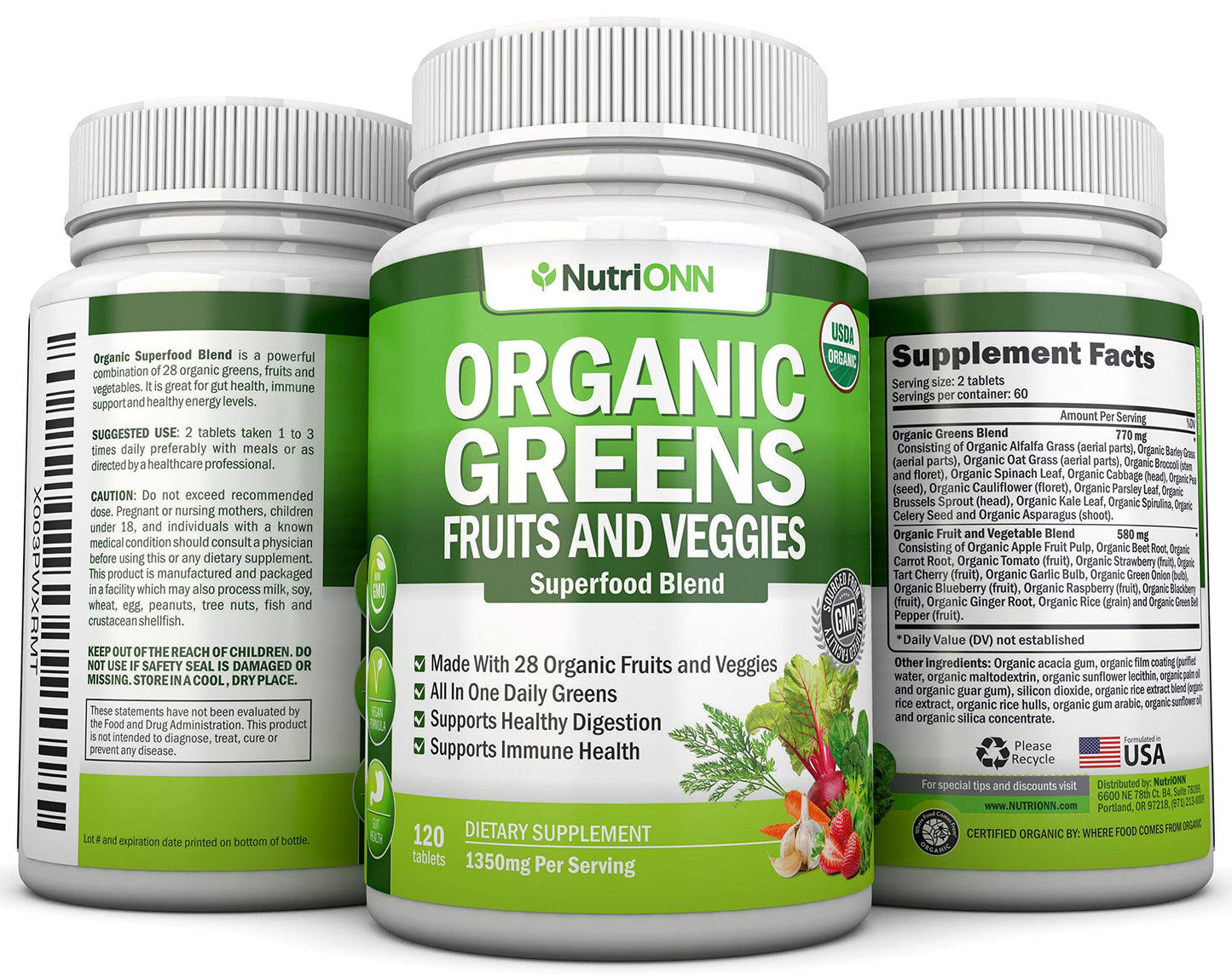 NutriONN Organic Super Greens 120 Tablets