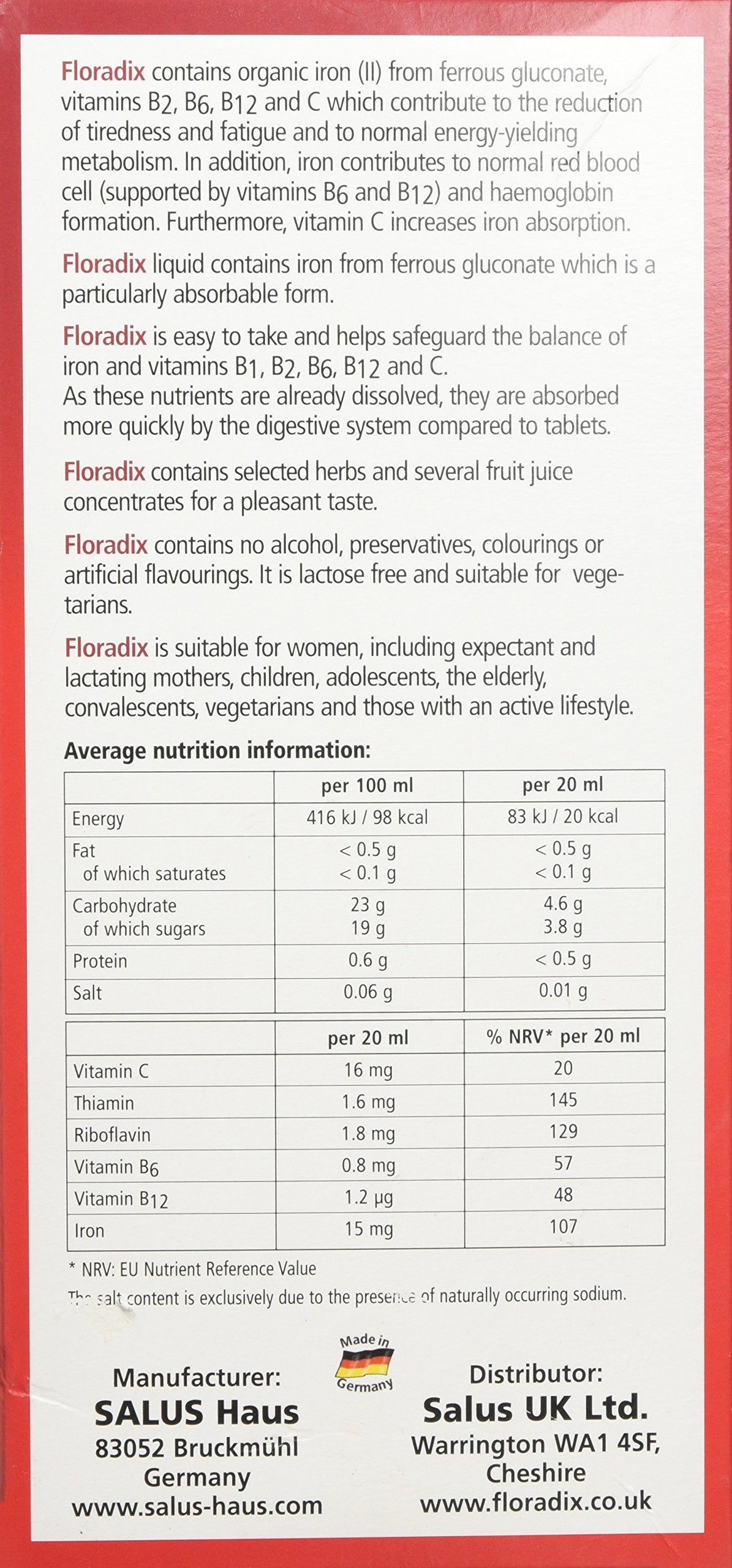 Salus Floradix Liquid Iron Formula Capsule 16.9