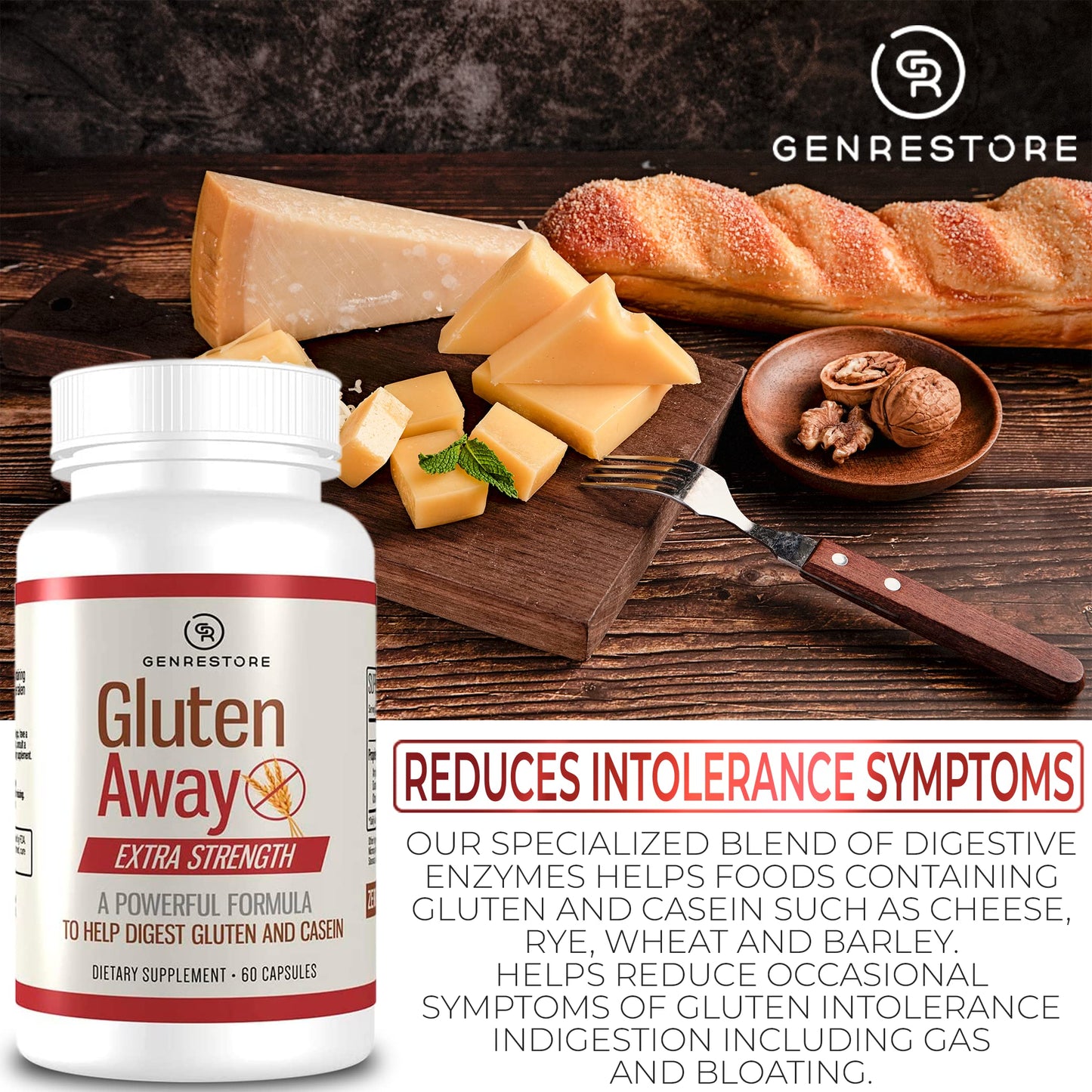 Berry Gen Gluten Away Dietary Supplement – Extra Strength Digestive Enzymes, Gluten & Casein Support, 60 Capsules