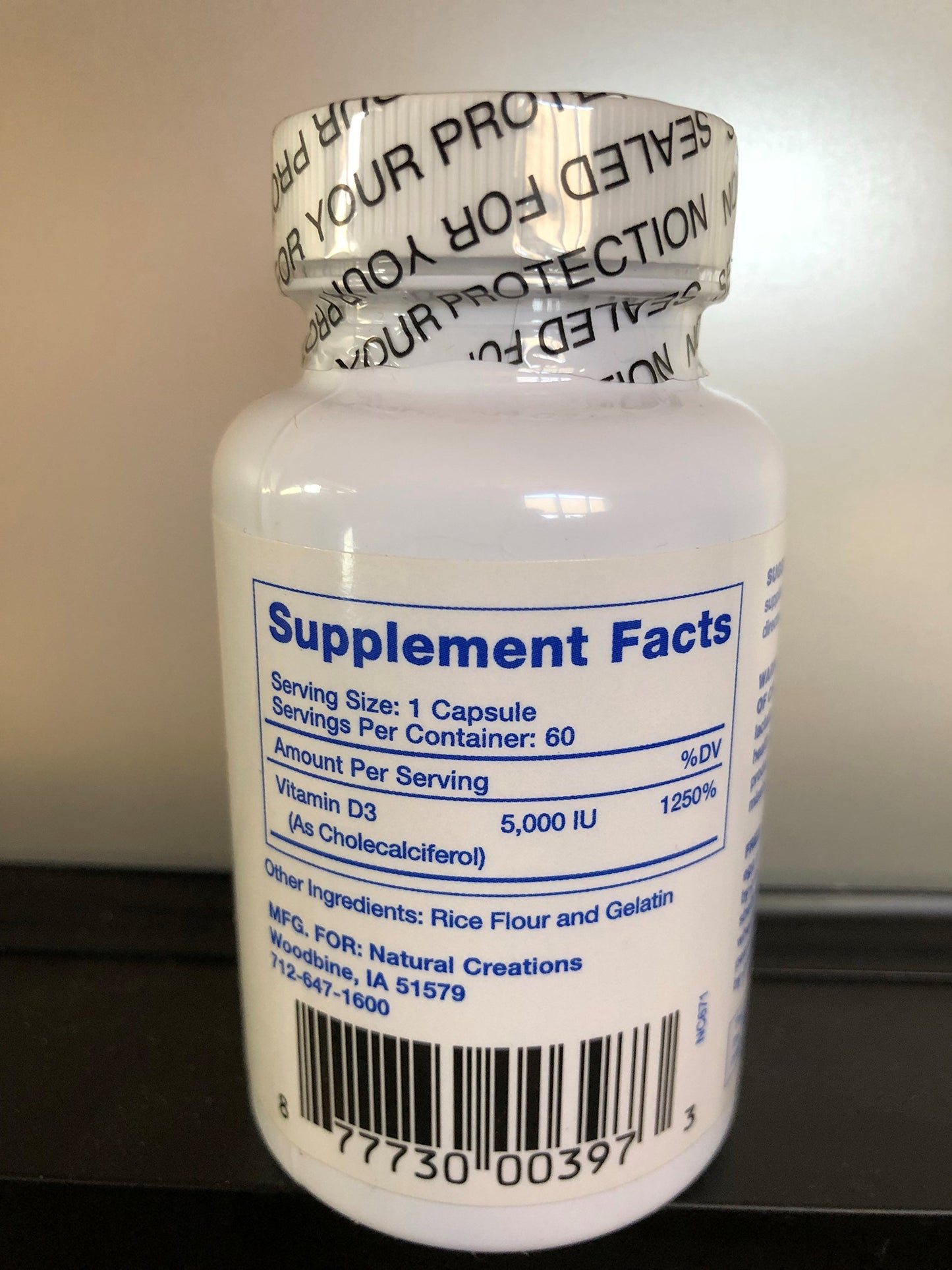 Natural Creations Vitamin D3 5,000 IU Capsules, 60 Capsules
