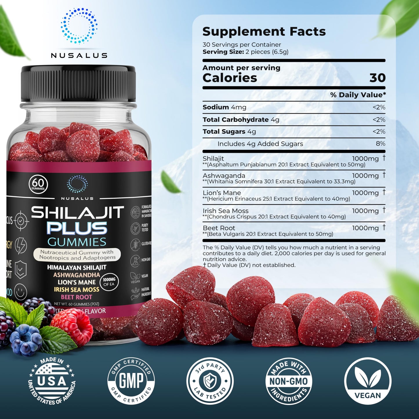 Nusalus Shilajit Plus Gummies 60 Count