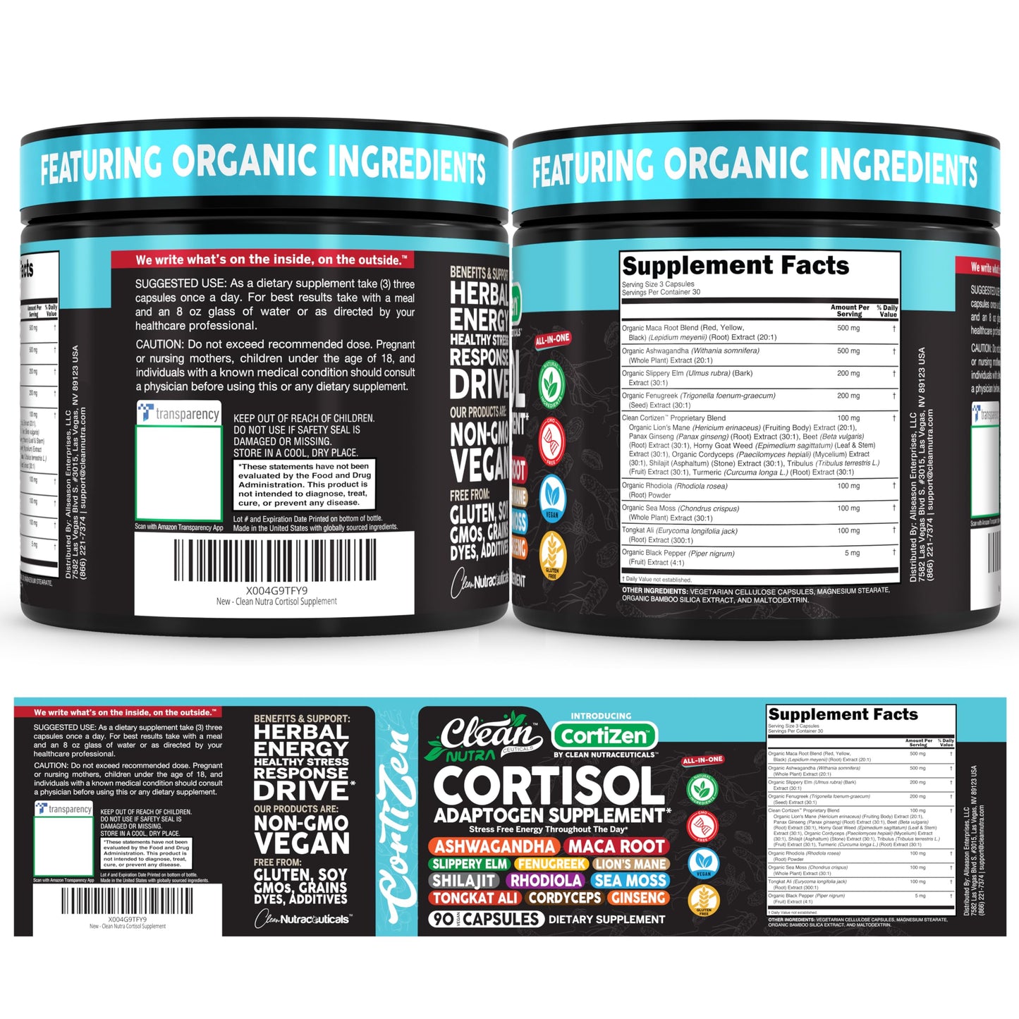 Clean Nutraceuticals Cortisol Supplements for Women 90 Capsules