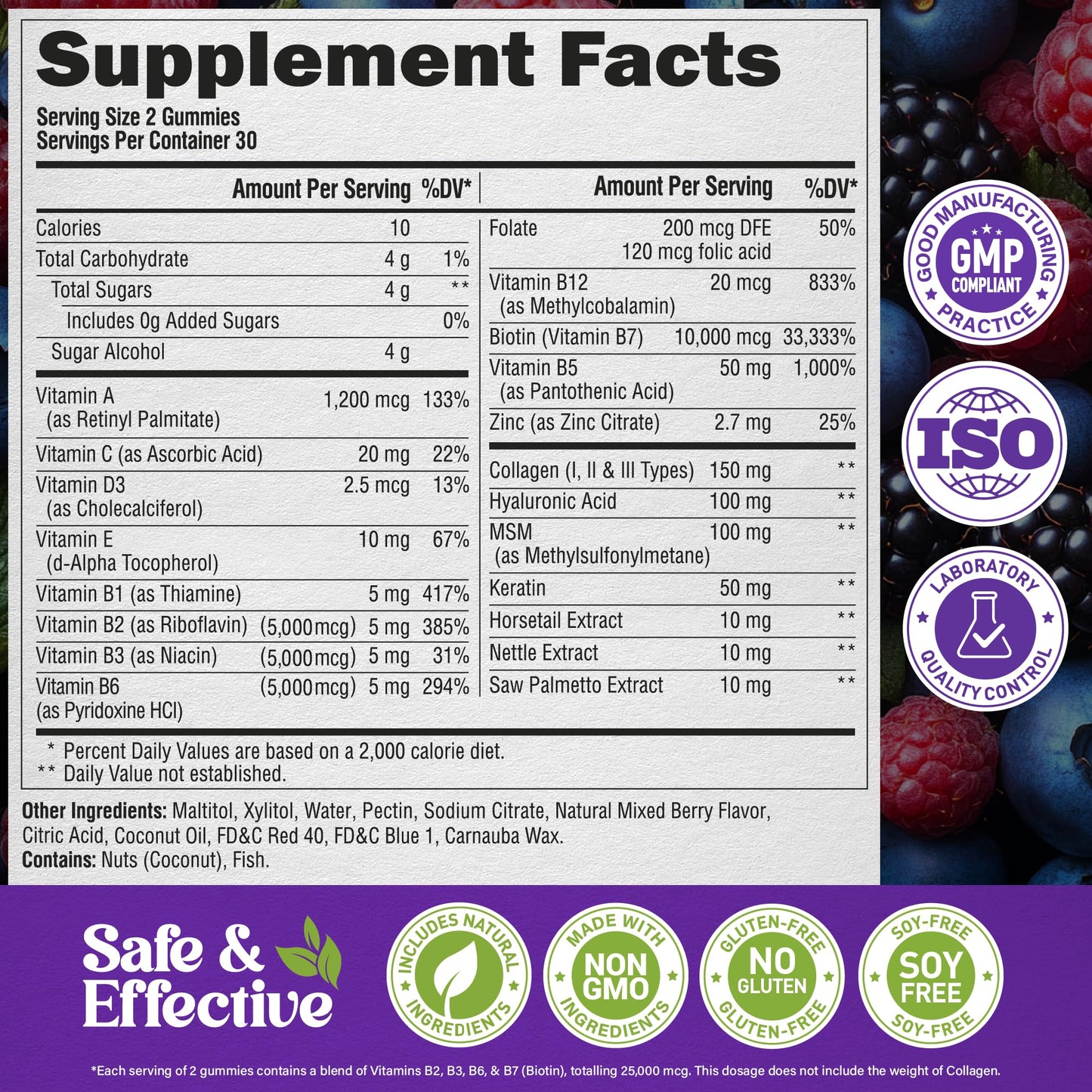 NUTRAHARMONY Biotin Gummies for Hair Growth Support Berry, 60 Gummies