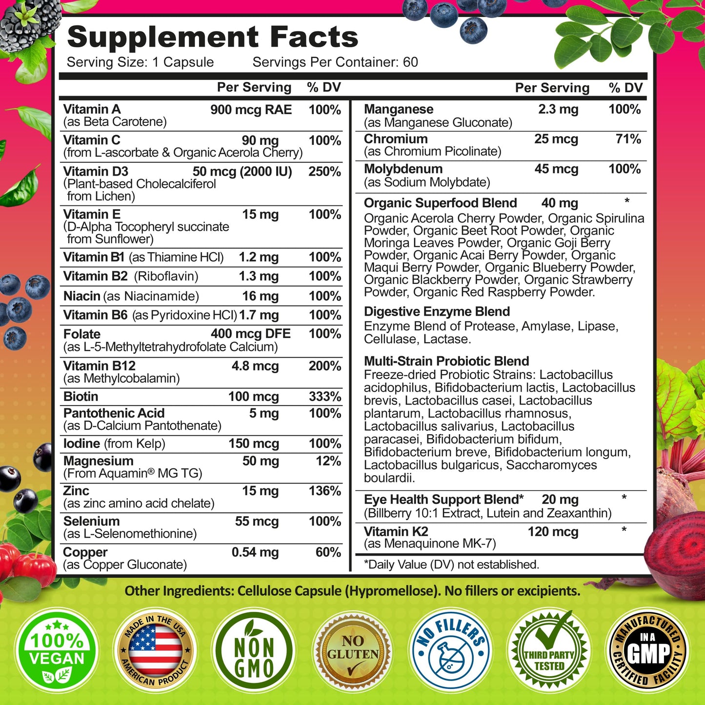 SUPPLEMENTS STUDIO Women's Daily Multivitamin 50 Plus - Vegan Methylated Multivitamin for Women 50 and Over with Biotin, Organic Superfoods & Lutein - Eye, Energy, Gut & Optimal Health Support - Easy to Swallow Capsules 60 Capsules