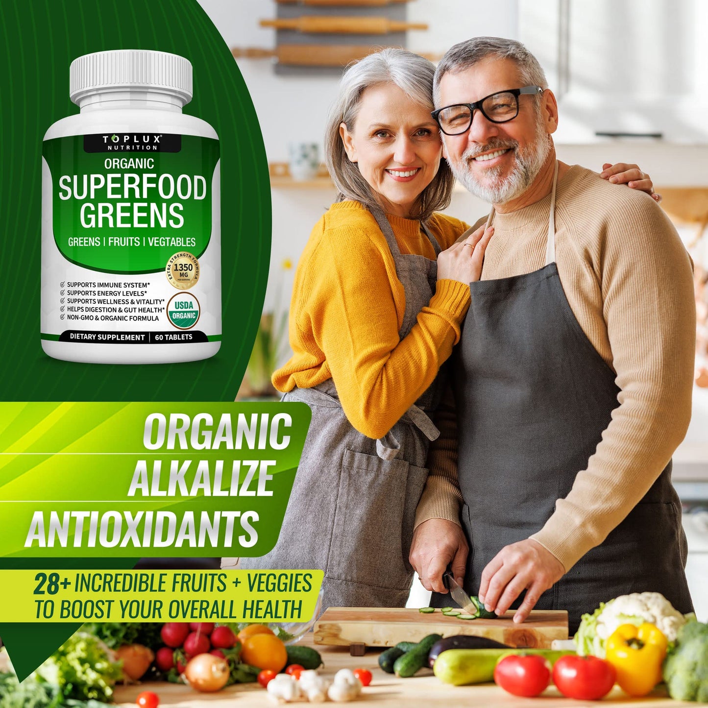 Toplux Organic Super Greens Tablet, 60 Tablets
