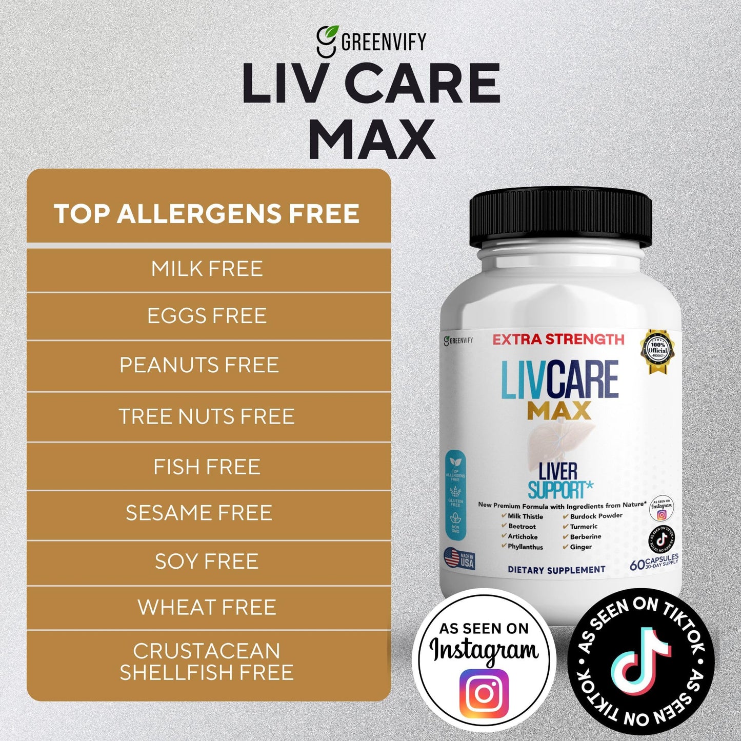 GREENVIFY Livcare Max Liver Support Supplement Capsules 180 Count