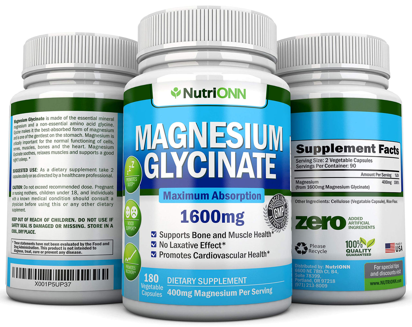 NutriONN Magnesium Glycinate 1600 mg Capsules 180
