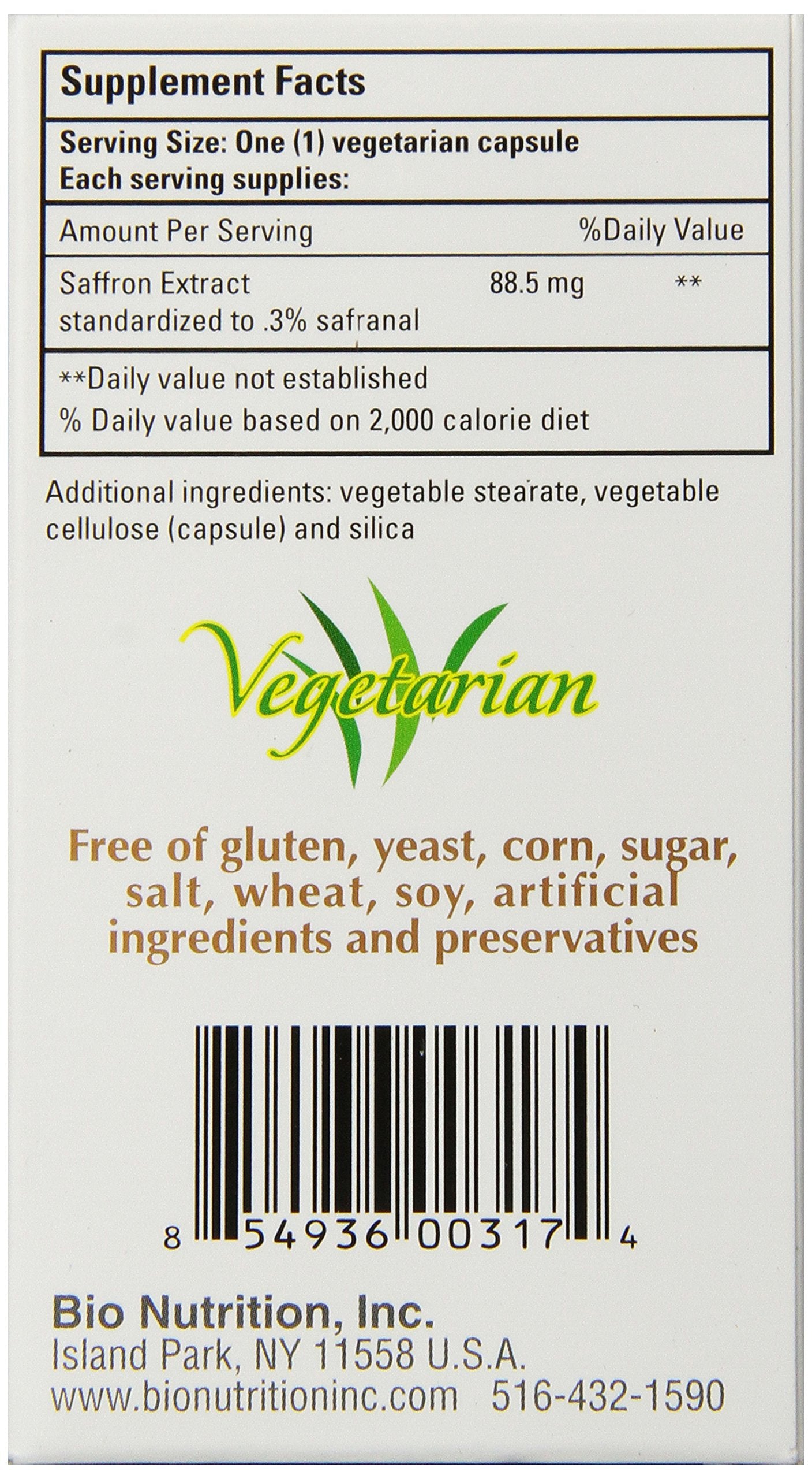 Bio Nutrition Standardized Saffron Vegi-Caps 50 Capsules