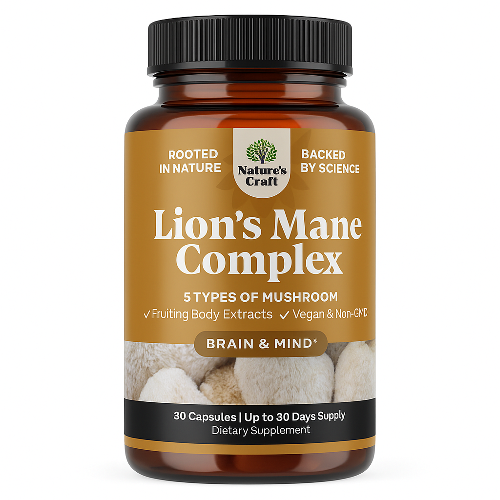 Nature's Craft Lion's Mane Mushroom Capsules for Brain Fog 30 Count