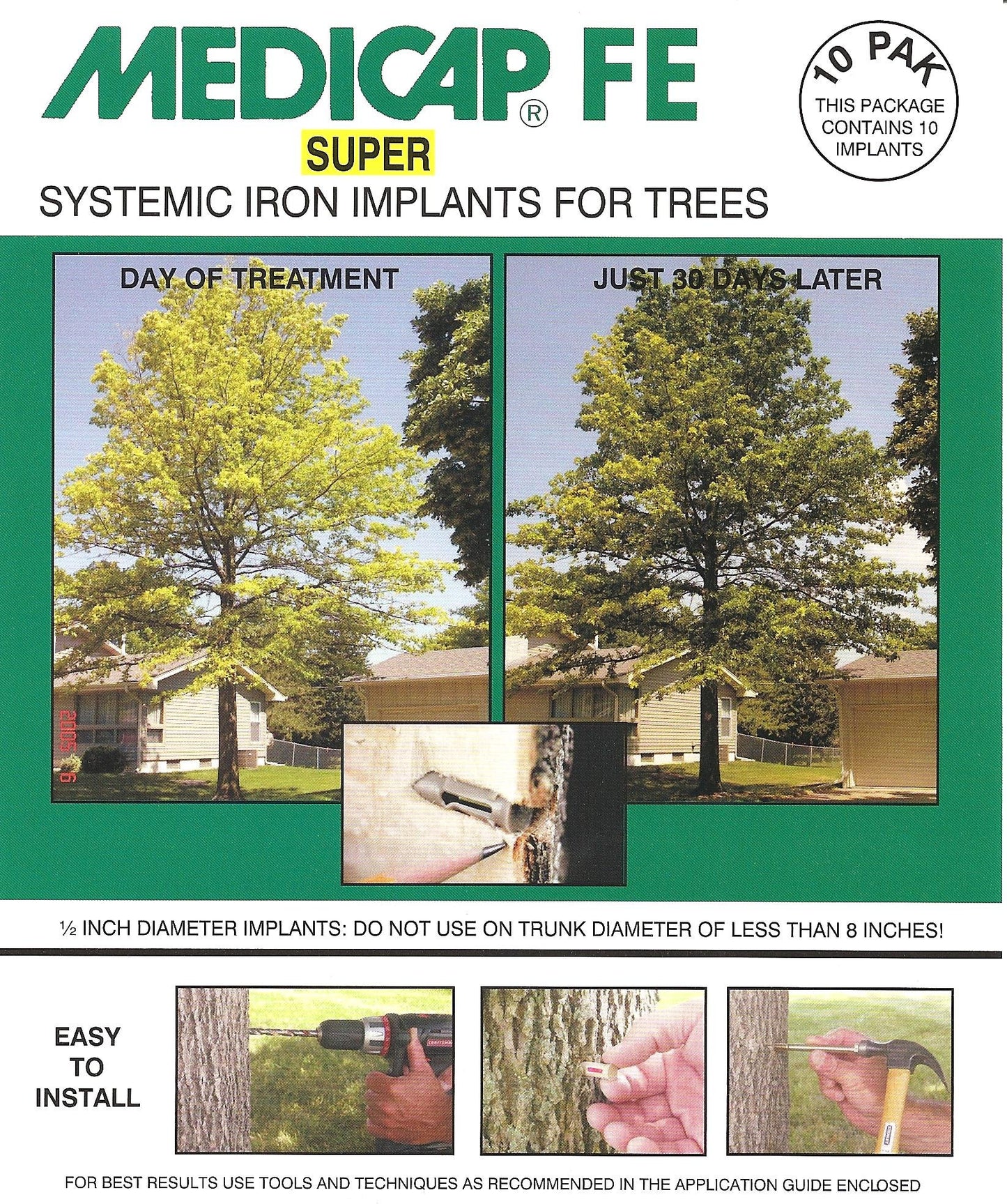 MediCap FE SUPER Systemic Iron Tree Implants for Control of Iron Chlorosis, 10 Tablets