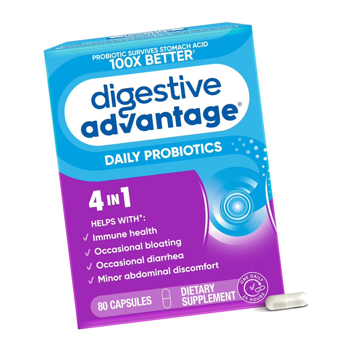 Digestive Advantage Probiotics for Digestive Health, Daily Probiotics for Women & Men, Supports Gut Health, Occasional Bloating & Diarrhea, Minor Abdominal Discomfort, & Immune Support, 80ct Capsules