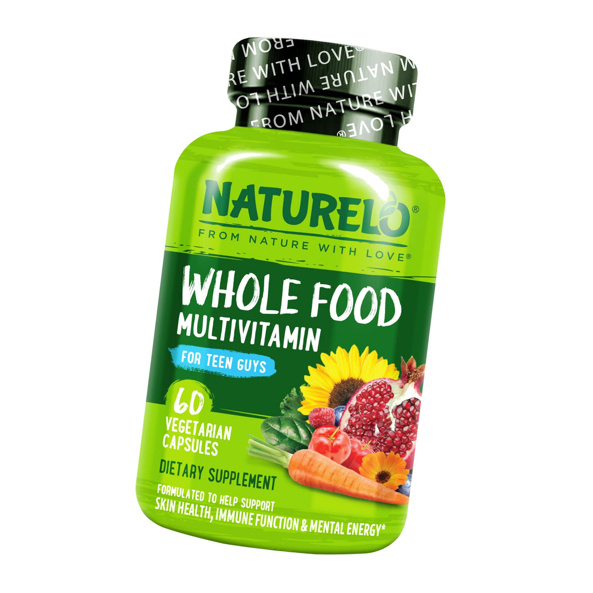 NATURELO Teen Multivitamin - Whole Food Multivitamin for Teenage Boys - Minerals Supplement for Active Kids - with Plant Extracts - Non-GMO - Vegan & Vegetarian - 60 Capsules