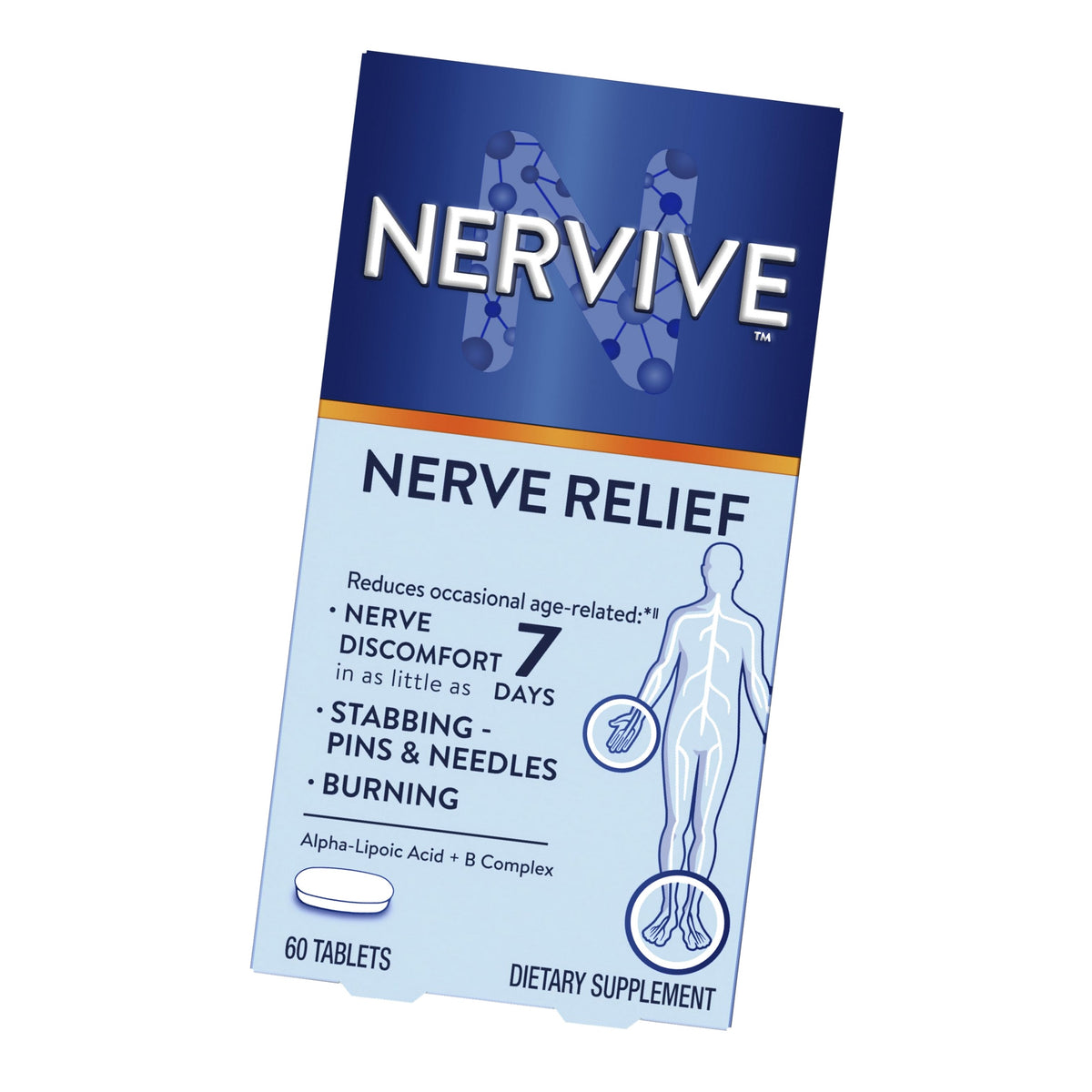 Nervive Nerve Relief, Occasional Nerve Discomfort II, Nerve Relief, Starts Working in 7 Days, Stabbing, Burning, Alpha Lipoic Acid, B Vitamins, Turmeric, Ginger, Supplement, 60 Tablets