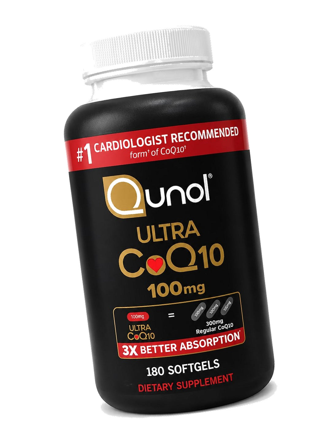 Qunol CoQ10 100mg Softgels Ultra 3X Better Absorption Coenzyme Q10 Supplements - Antioxidant Supplement for Vascular and Heart Health & Energy Production - 6 Month Supply - 180 Count