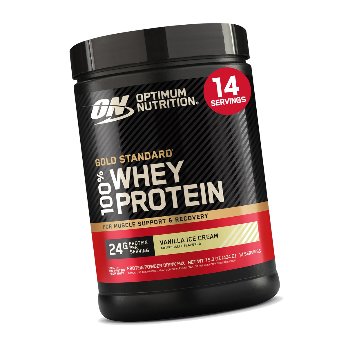 Optimum Nutrition Gold Standard Whey Protein Powder, Vanilla Ice Cream, 1LB
