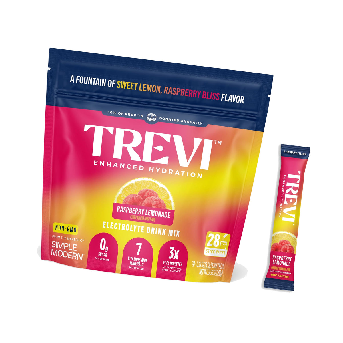 Trevi Electrolytes Powder Packets, Sugar Free Hydration, Raspberry Lemonade