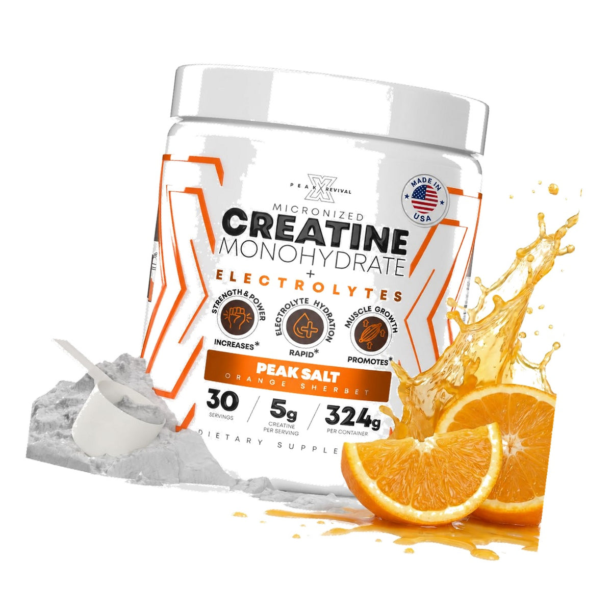Creatine Monohydrate Powder + Electrolyte Salt Powder Orange Sherbet 5000mg