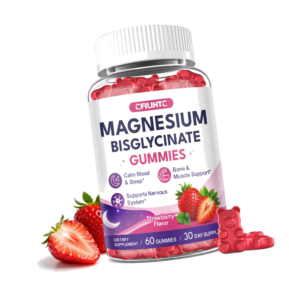 Magnesium Bisglycinate Gummies 400mg High Absorption Magnesium Bisglycinate Chelate, Supports Sleep, Relaxation, Muscle & Nerve Health,Sugar Free Strawberry Flavor 60 Gummies