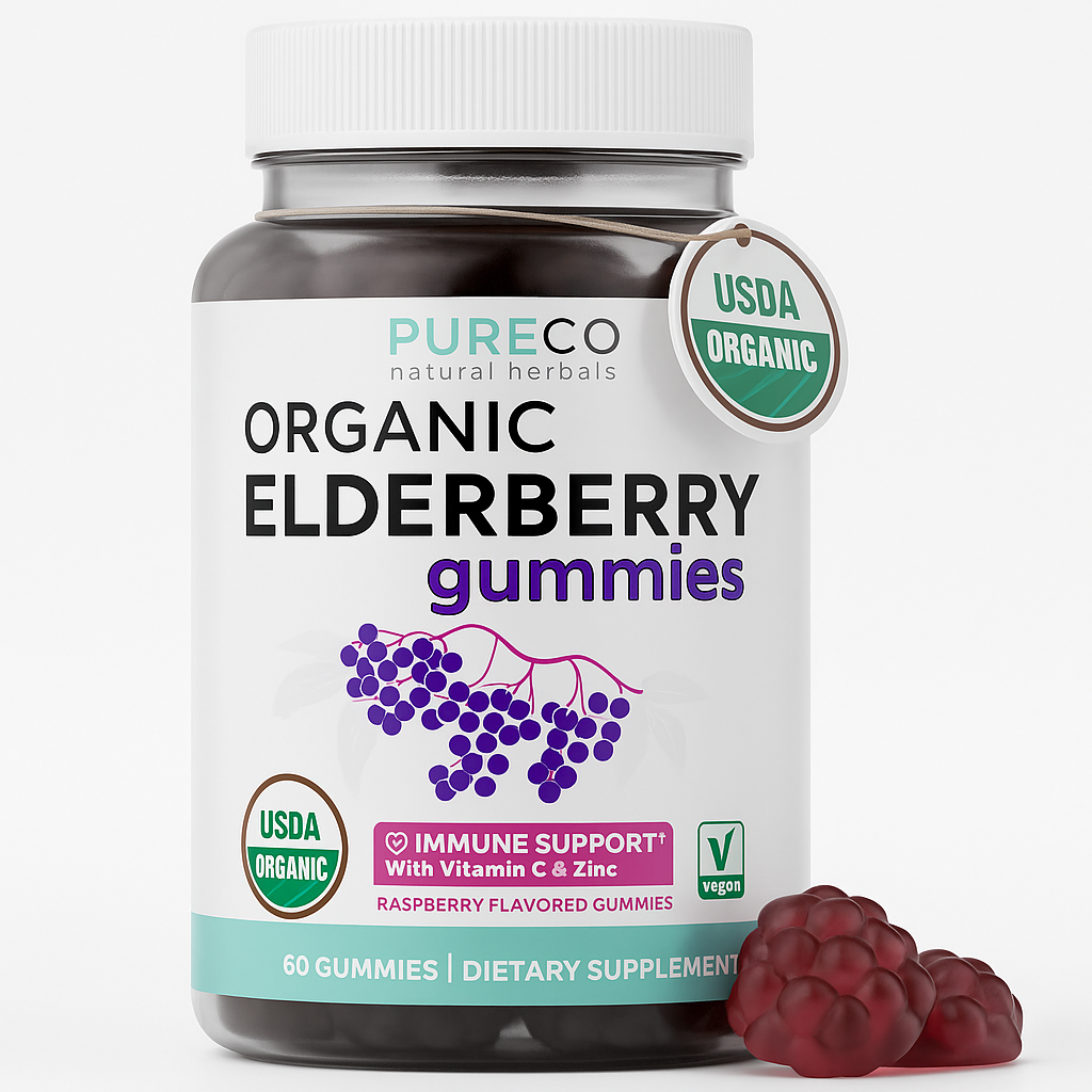Pure Co Organic Elderberry Gummies 60 Count for Adults
