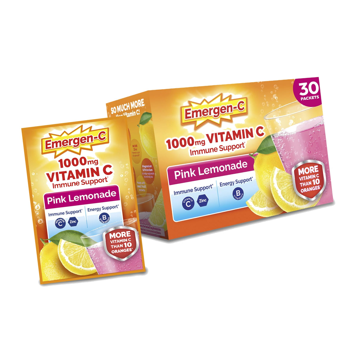 Emergen-C Vitamin C 1000mg, Immune Support Powder, Pink Lemonade, 30 Packs