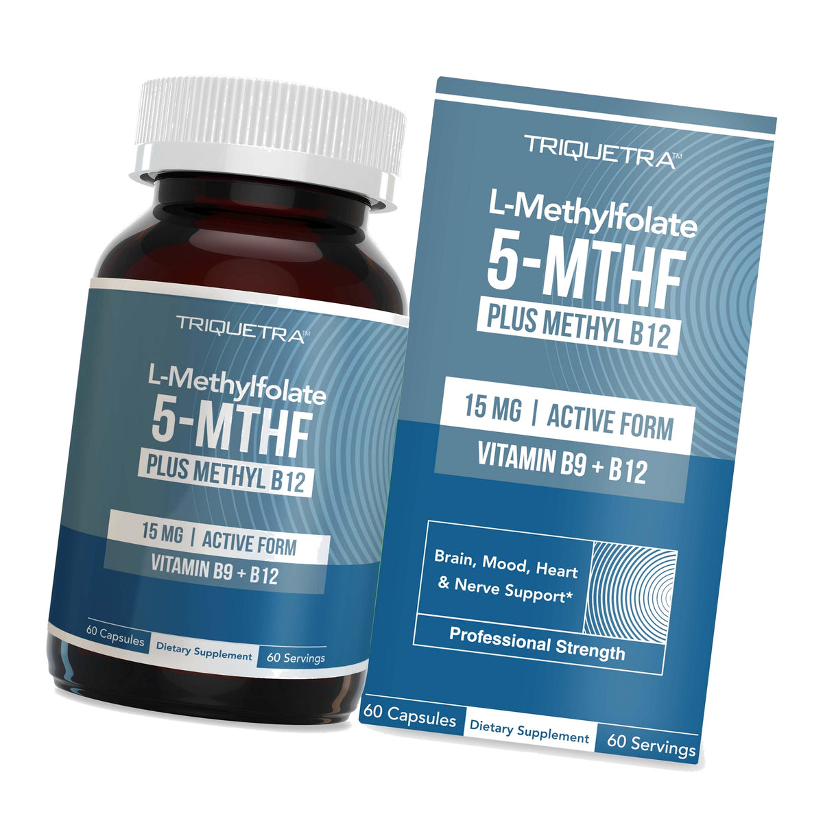 L Methyl Folate 15mg + Methyl B12 Cofactor, High Potency Active 5-MTHF Form