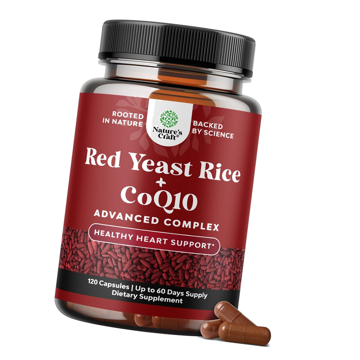 Red Yeast Rice with CoQ10 Supplement - Healthy Heart Support - 120 Ct
