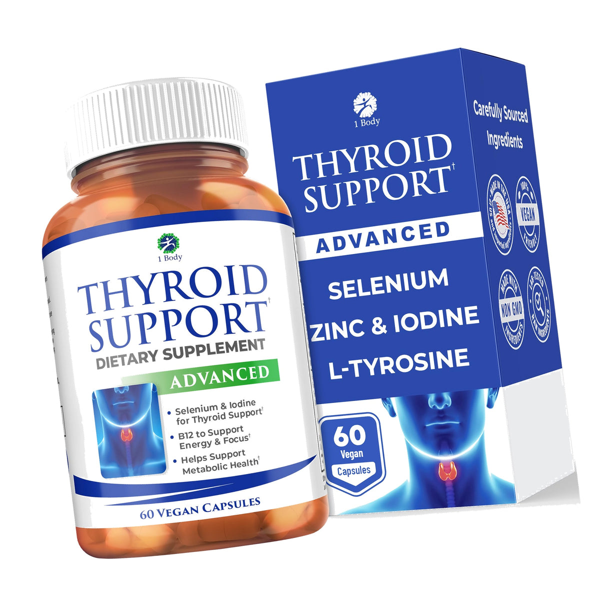 1 Body Thyroid Support for Women & Men, Iodine & Selenium Supplement
