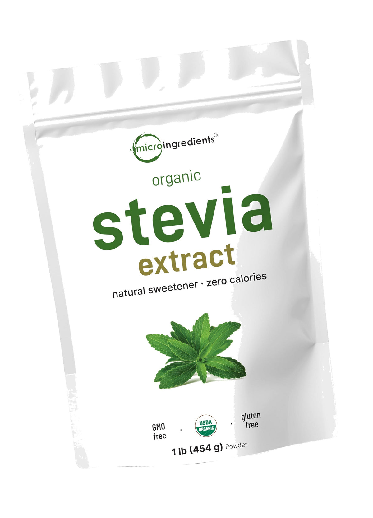 Micro Ingredients Pure Organic Stevia Extract Powder, 1 lb, No Additives | 2837 Servings, Stevia Green Leaf Reb-A, Sugar-Free 0 Calories, Natural Sweetener, Sugar Substitute, Keto & Vegan Friendly