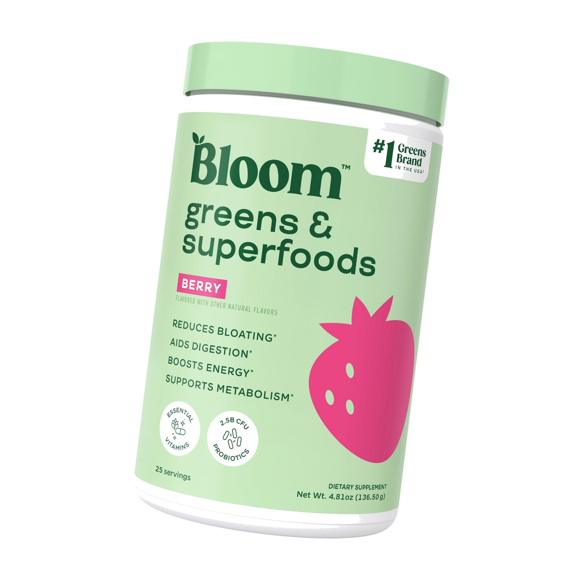 Bloom Nutrition Superfood Greens Powder, Berry, 25 Servings