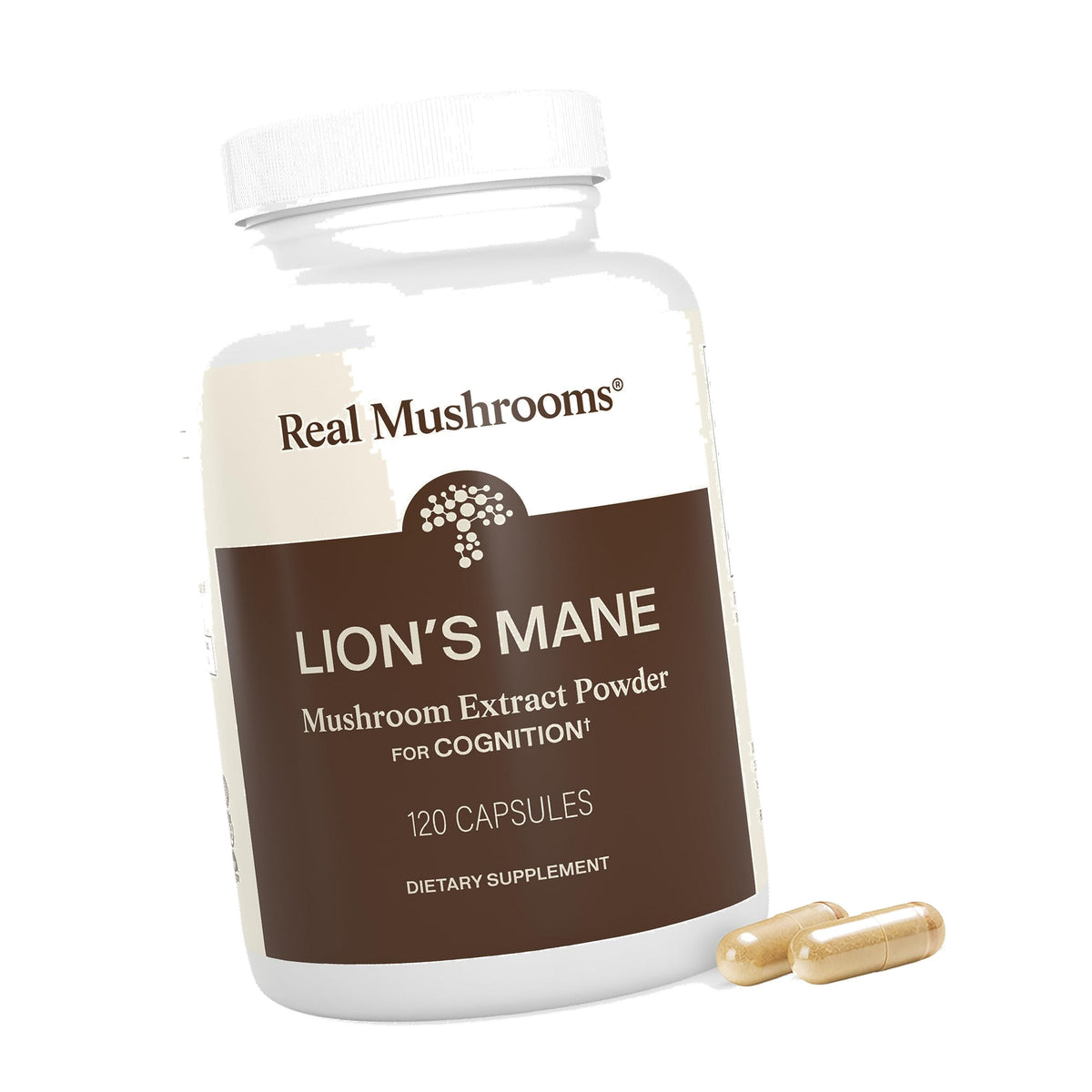 Real Mushrooms Lion's Mane Capsules, Brain, Focus and Cognition, 120ct