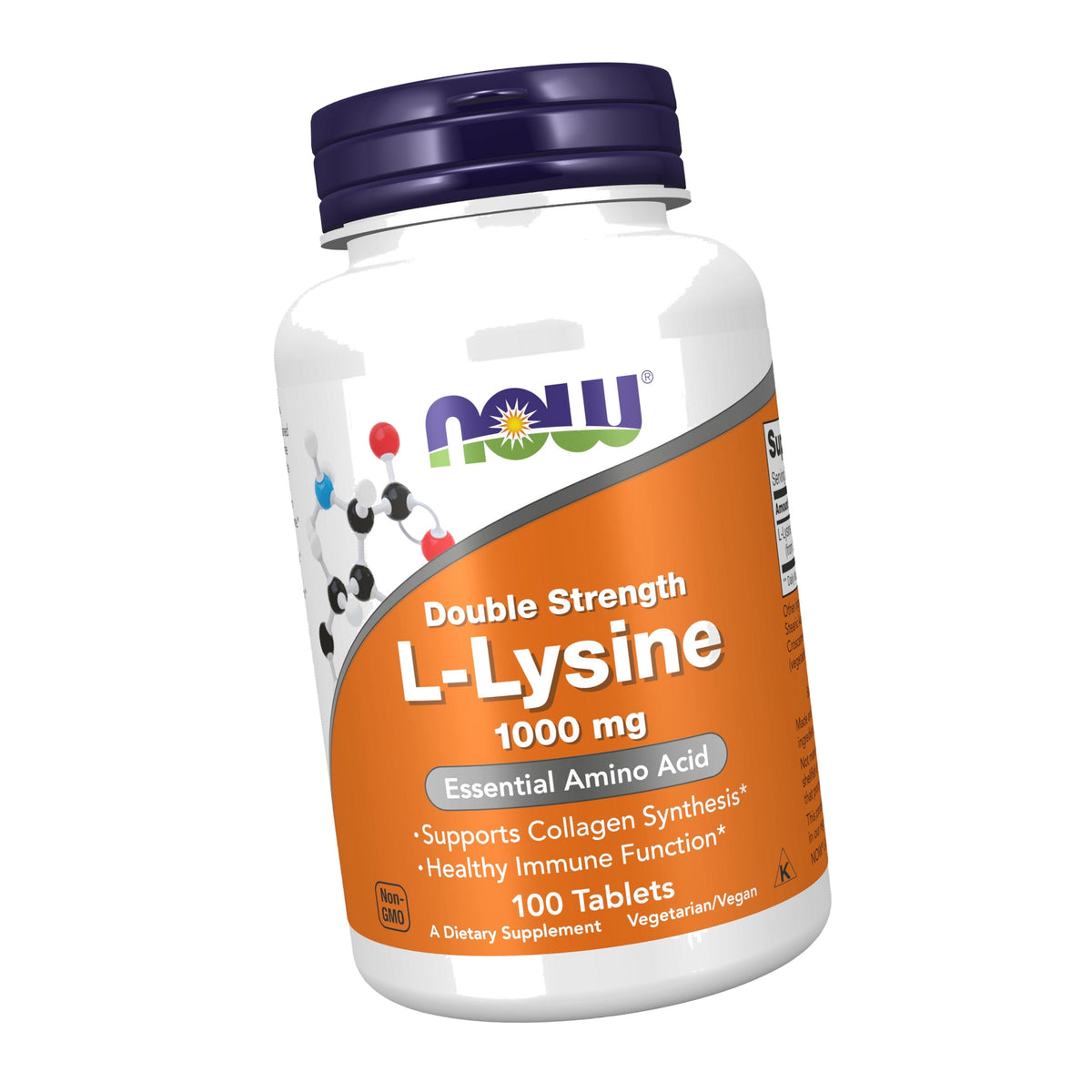 NOW Supplements, L-Lysine 1,000 mg, Double Strength, Amino Acid, 100 Tabs
