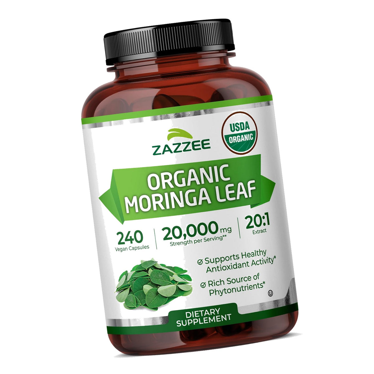 Zazzee USDA Organic Moringa Leaf 20:1 Extract, 240 Vegan Capsules