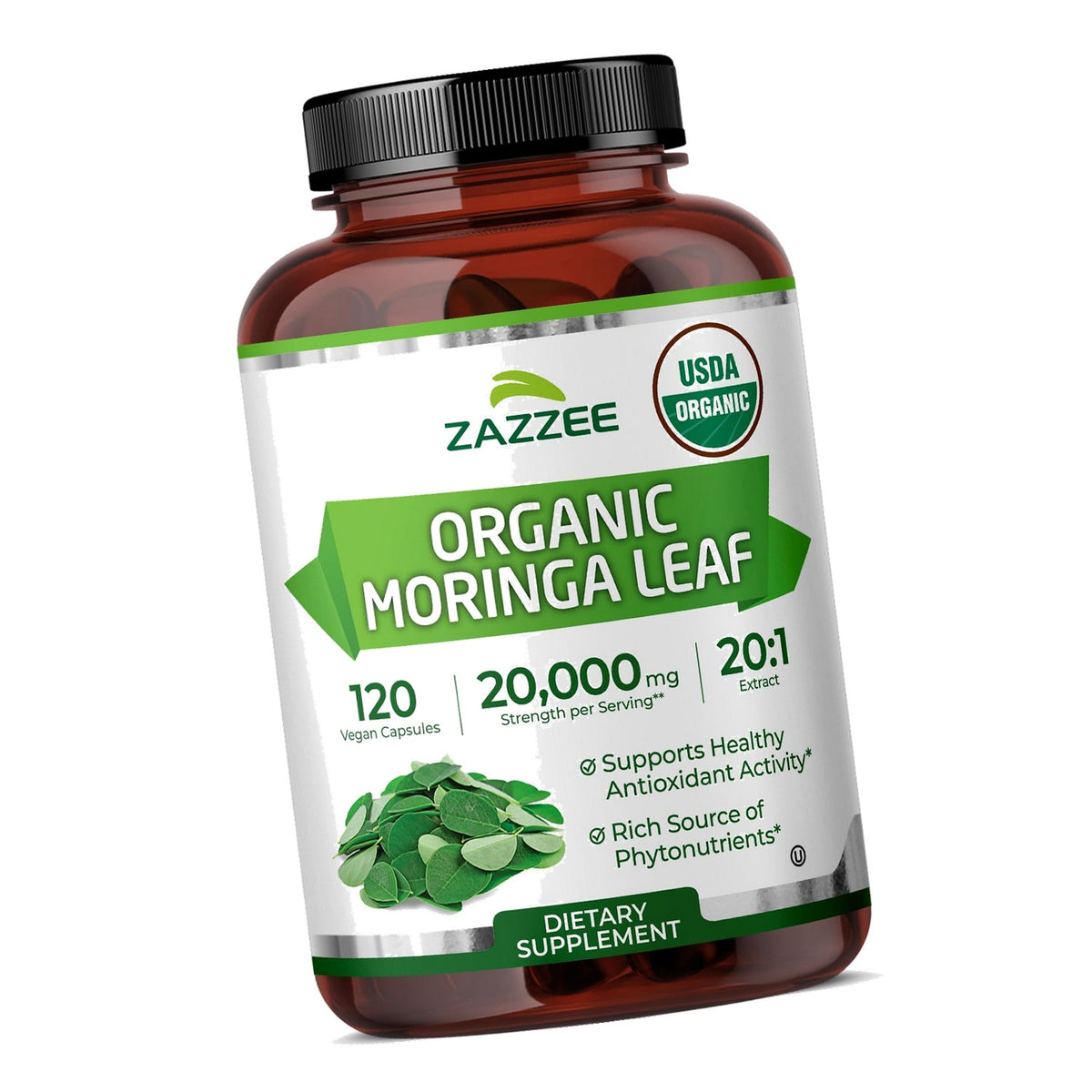 Zazzee USDA Organic Moringa Leaf 20:1 Extract, 120 Vegan Capsules