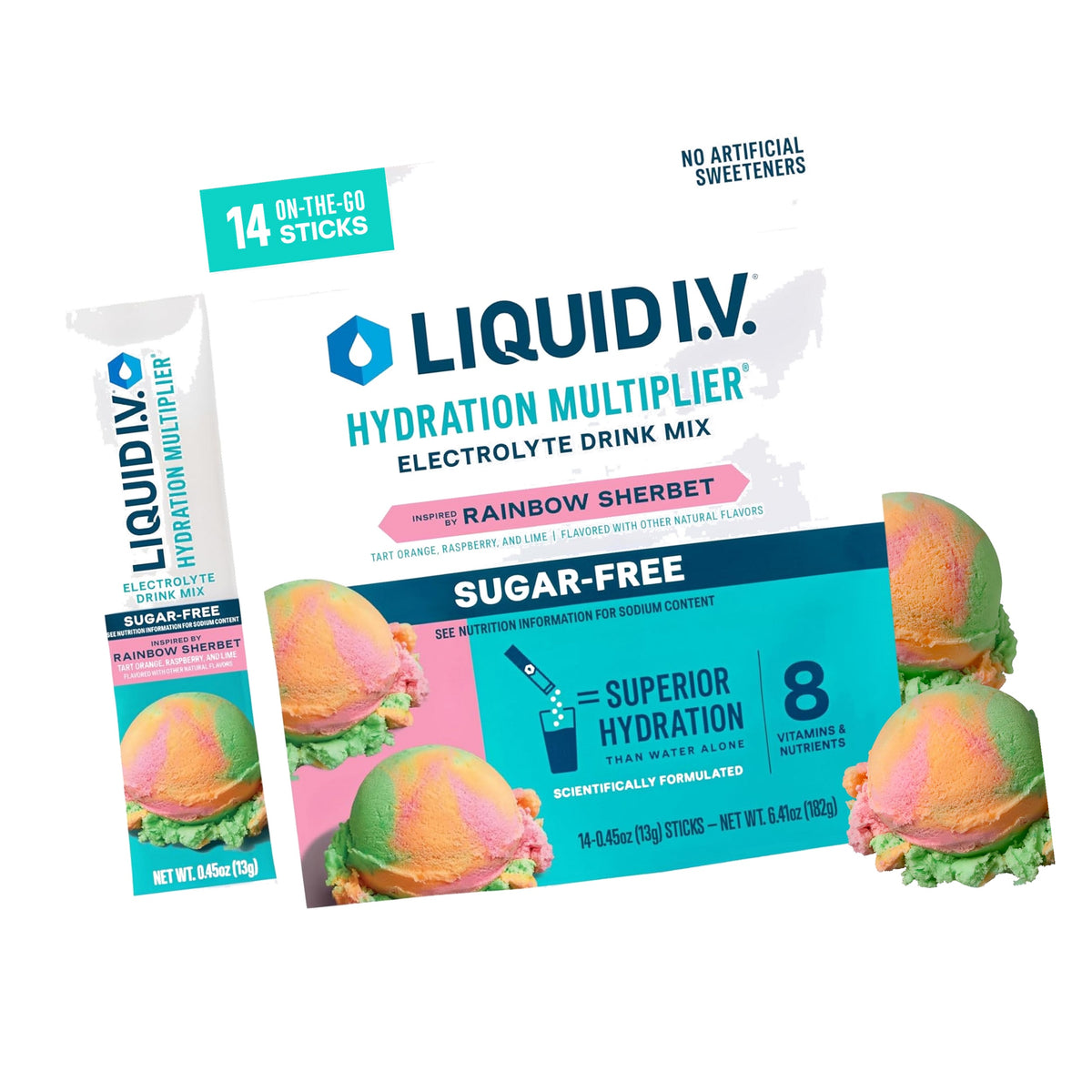 Liquid I.V. Sugar Free Hydration Electrolytes, Rainbow Sherbet, 14 Count
