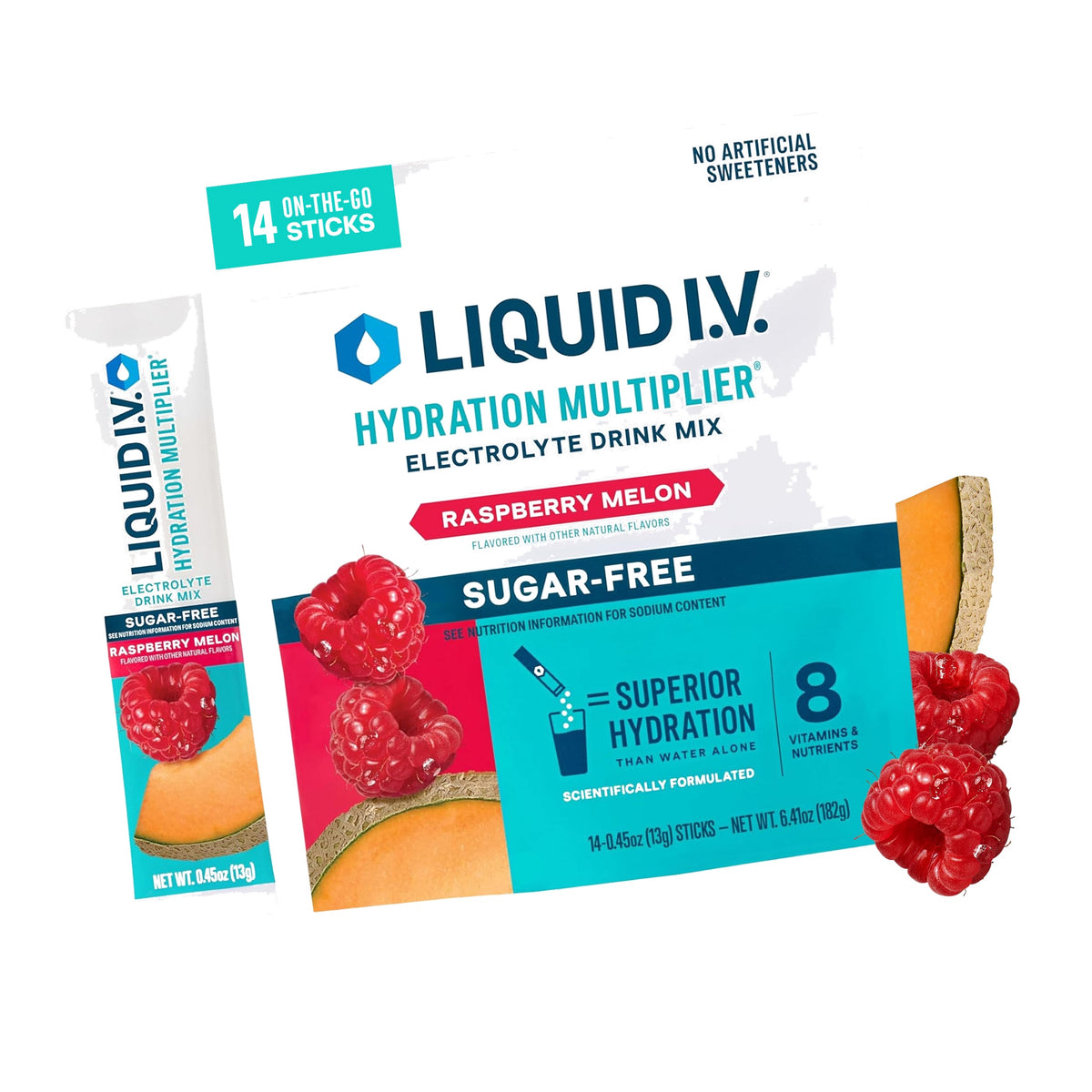 Liquid I.V. Sugar Free Hydration Electrolytes, Raspberry Melon, 14 Count