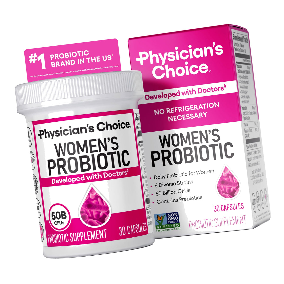 Physician's CHOICE Probiotics for Women - PH Balance, Digestive, UT, & Feminine Health - 50 Billion CFU - 6 Unique Strains for Her - Organic Prebiotics, Cranberry Extract+ - Women Probiotic - 30 CT