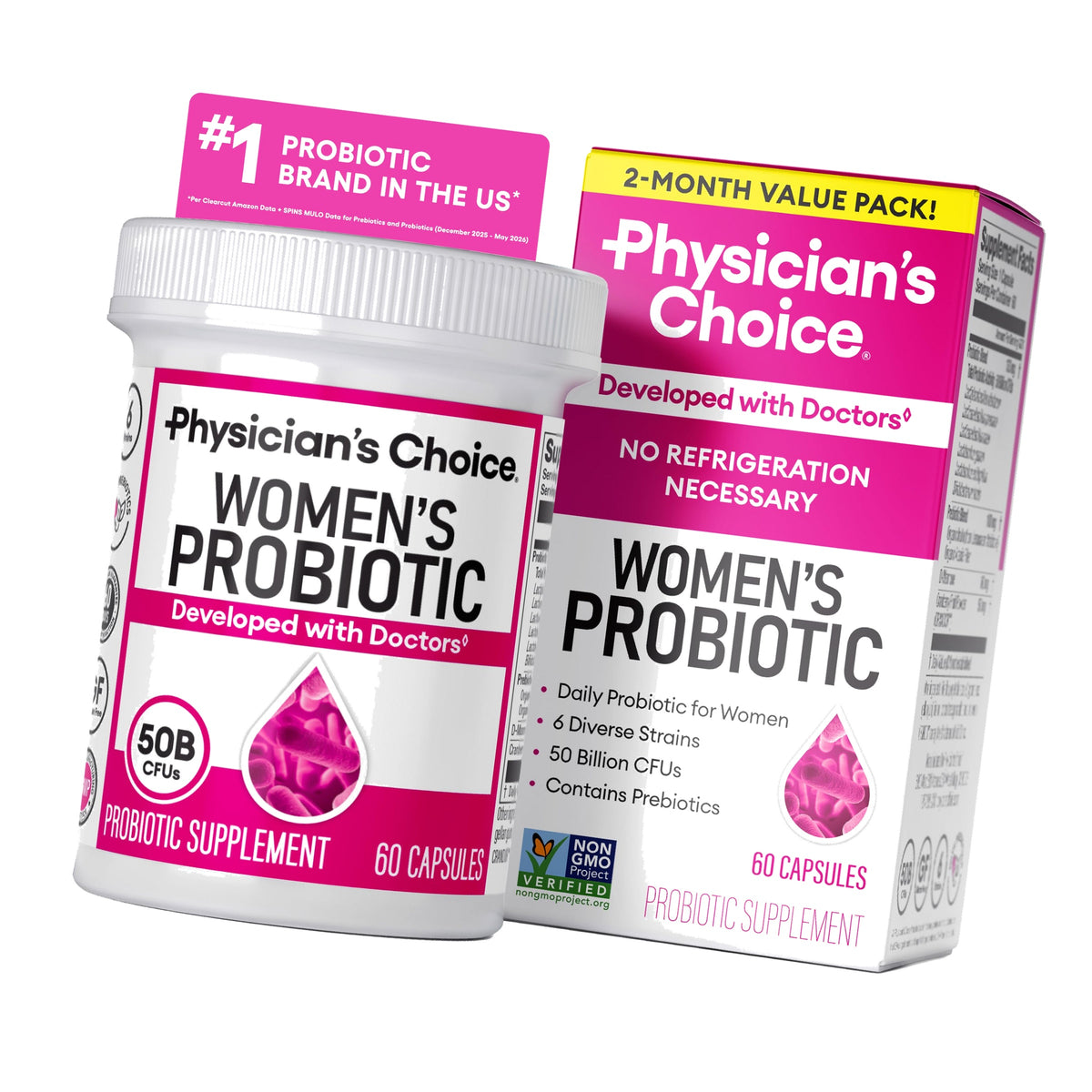 Physician's Choice Probiotics - PH Balance, Digestive, UT, & Feminine Health - 50 Billion CFU - 6 Unique Strains for Women - Organic Prebiotics, Cranberry Extract+ - Probiotic - 60 CT