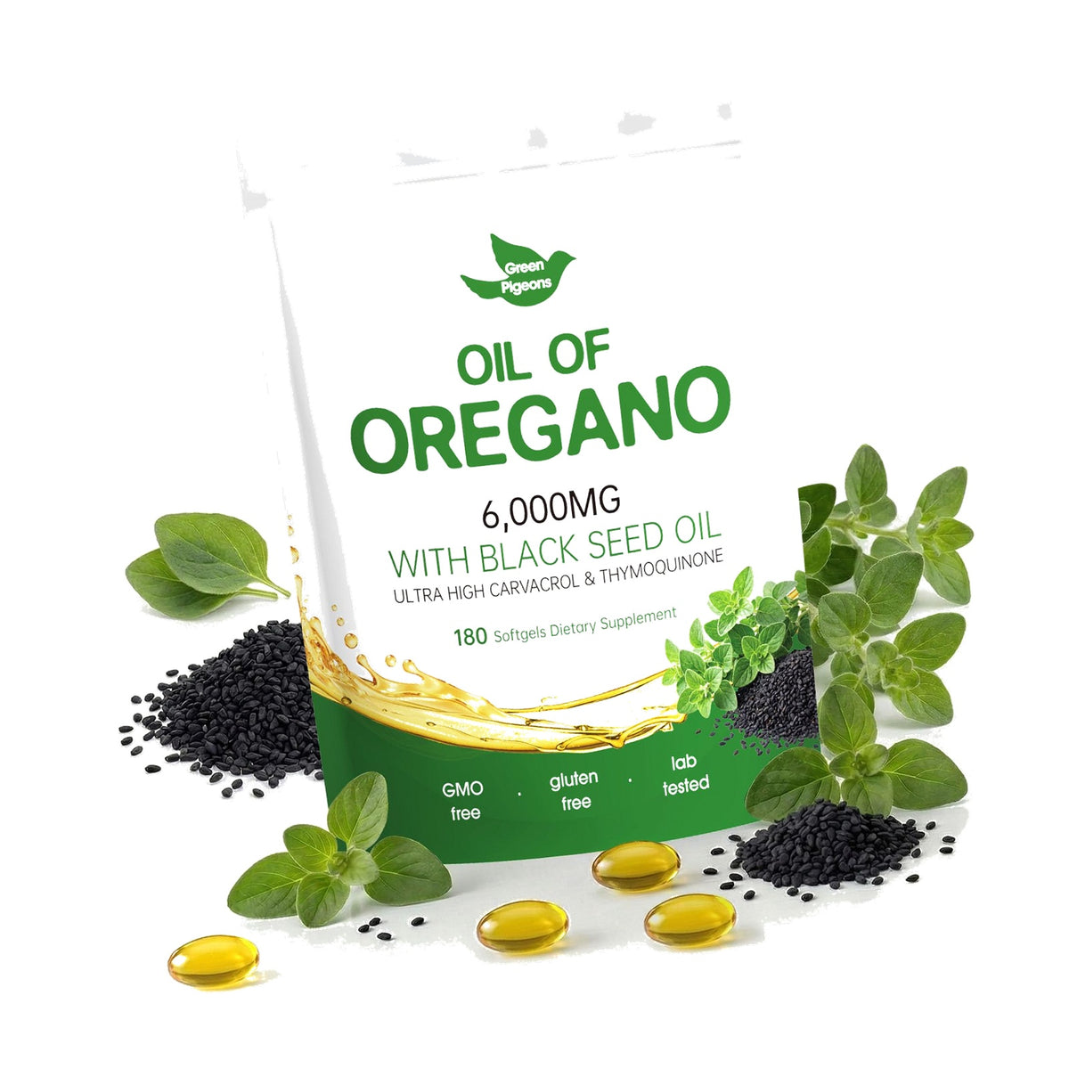 Oil of Oregano with Black Seed Oil, 180 Count Oregano Oil Capsules with 4X Strength of Carvacrol and Thymoquinone, Non-GMO, Natural Herbal Health Supplement