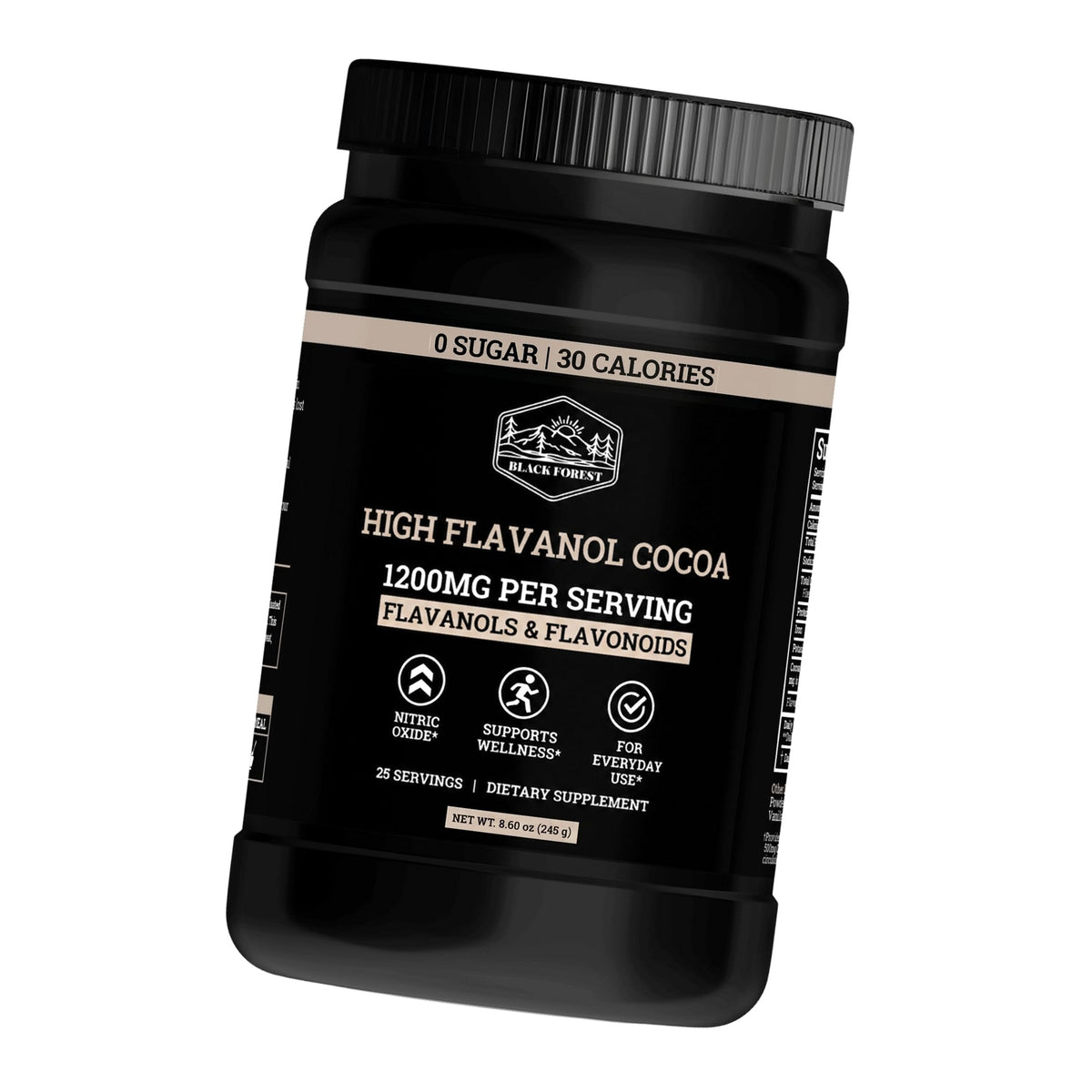 Black Forest High Flavanol Cocoa Powder - 1200mg Flavanols & Flavonoids with 600mg Epicatechin - 10X Concentrated Dark Cocoa Extract for Nitric Oxide and Wellness Support - Non-GMO Vegan