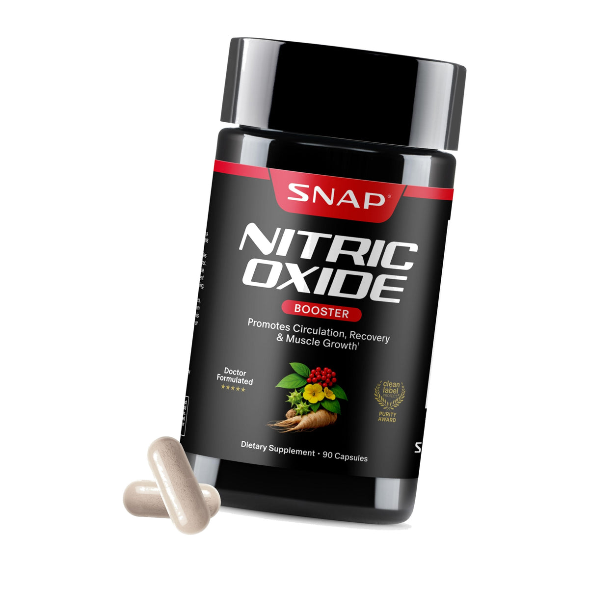 Snap Supplements Nitric Oxide Booster for Men & Women, 90 Vegan Capsules