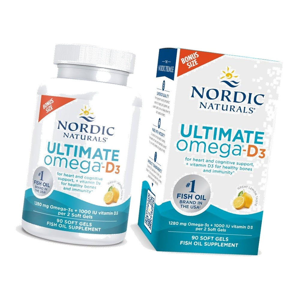 Nordic Naturals Ultimate Omega-D3,1280mg + 1000IU D3, Lemon - 90 Count
