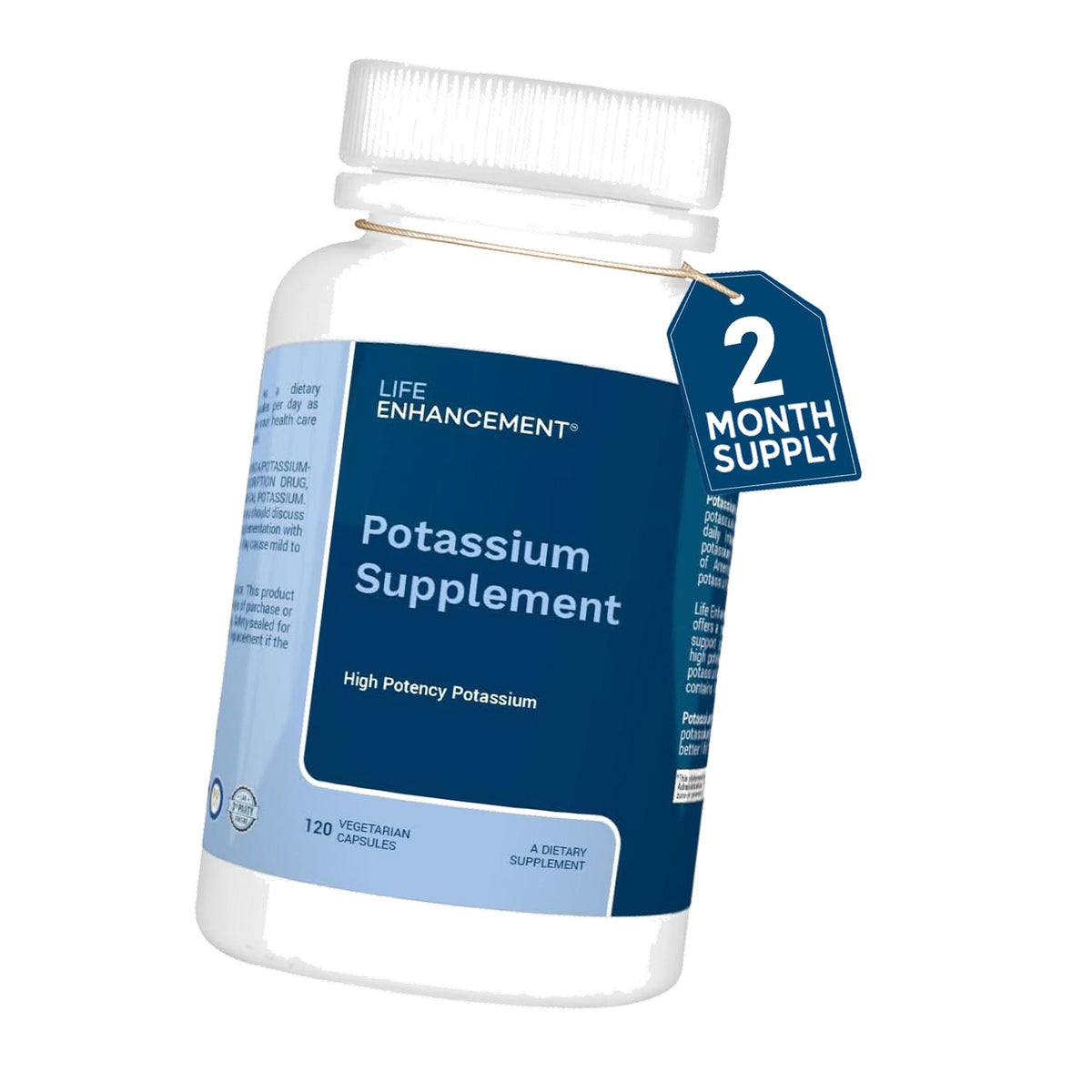 Life Enhancement High Potency 1020 mg Potassium Supplement for Muscle, Brain & Bone Health - No Additives High Absorption Elemental Potassium Supplement, Made in USA (120 Capsules – 60 Servings)