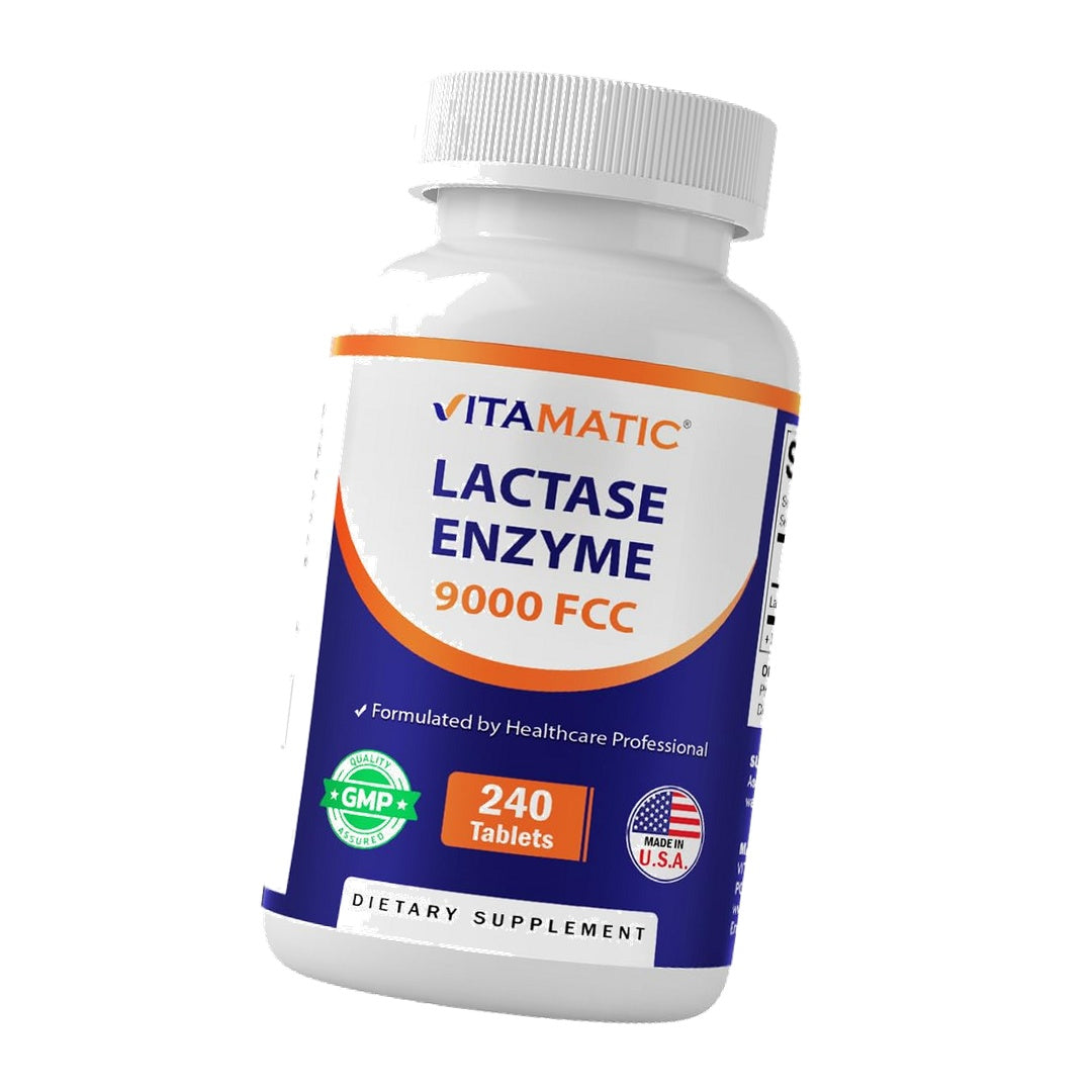Vitamatic Lactase Enzyme 9000 FCC 240 Tablets - Lactose Intolerance Relief Caplets