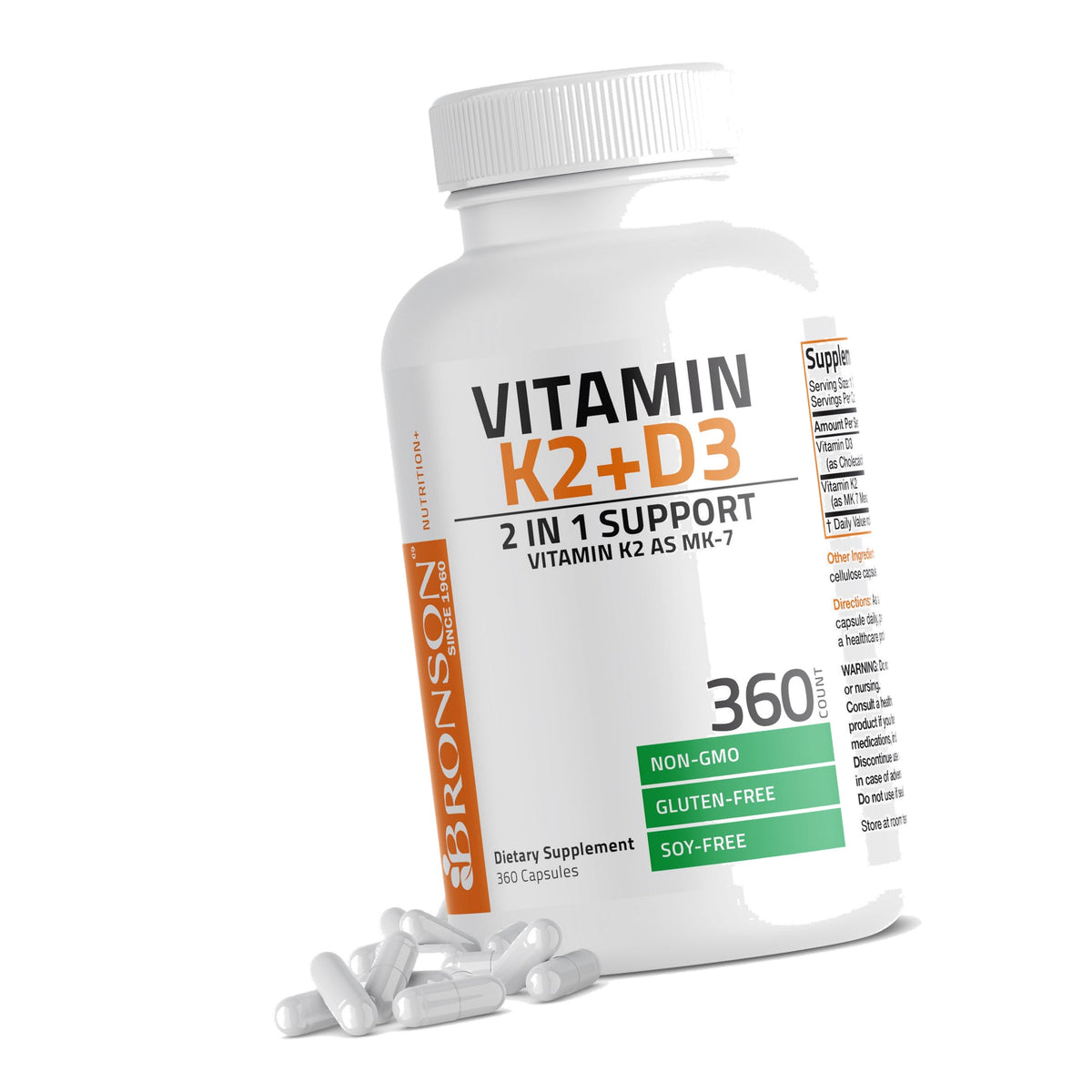 Bronson Vitamin K2 D3 (MK7) Supplement 2-in1 D3 & K2 Complex, 360 Capsules
