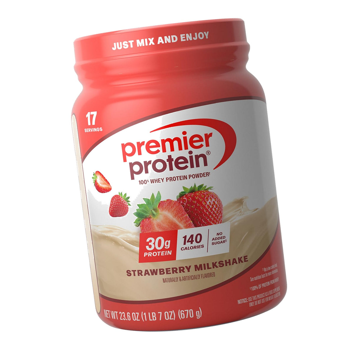 Premier Protein 30g High Protein Powder, 100% Whey, Strawberry, 17 Servings