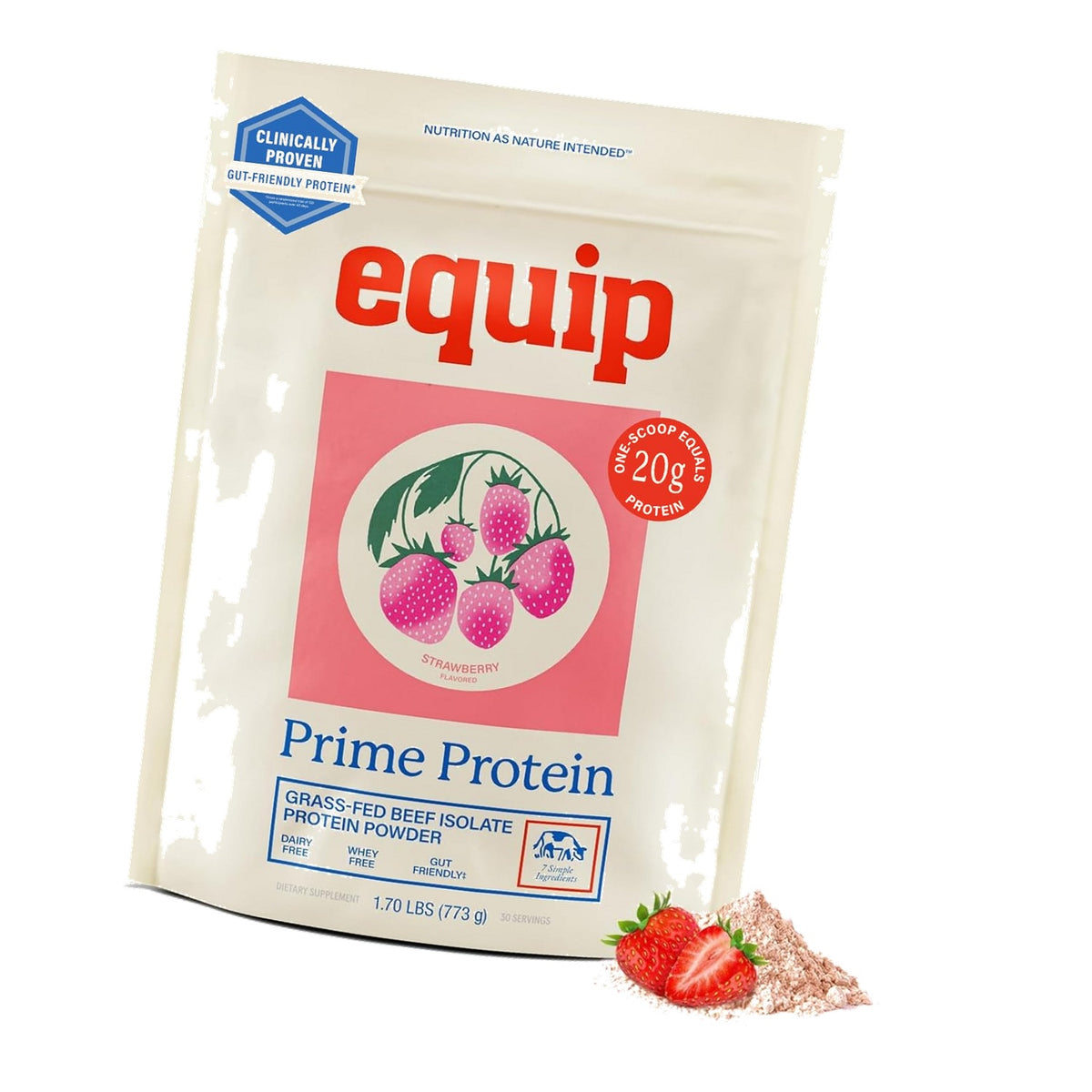 Equip Foods Prime Protein Powder | Clean, Grass Fed Beef Protein Powder | Carnivore Protein Isolate | Paleo, Keto Friendly | Gluten & Dairy Free | Helps Build & Repair Tissue | 30 Servings, Strawberry